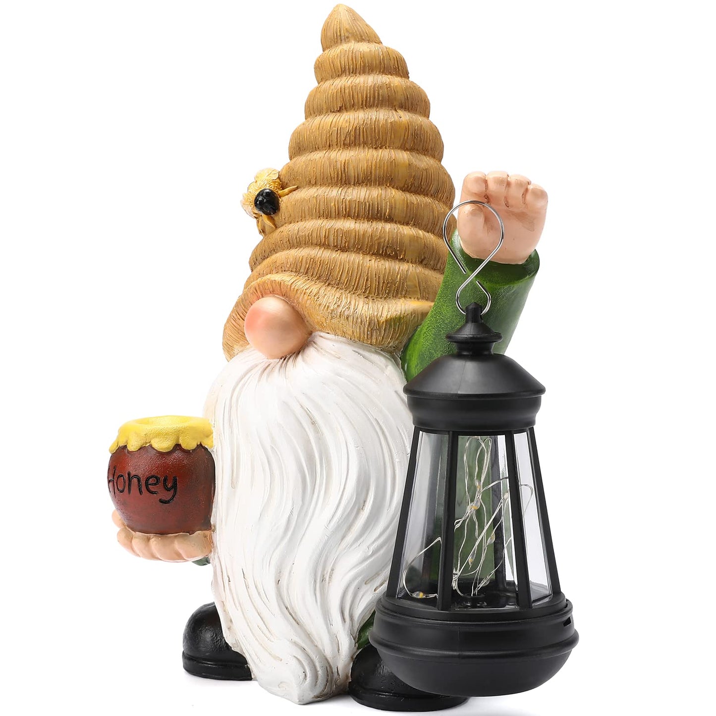 WONDHOME 12.3''Solar Garden Gnome Outdoor Decor Honey Bee jar Gnome Statue with LED Lantern Spring Patio Yard Art Decoration Mother's Day Christmas Gardening Gifts for Women Mom