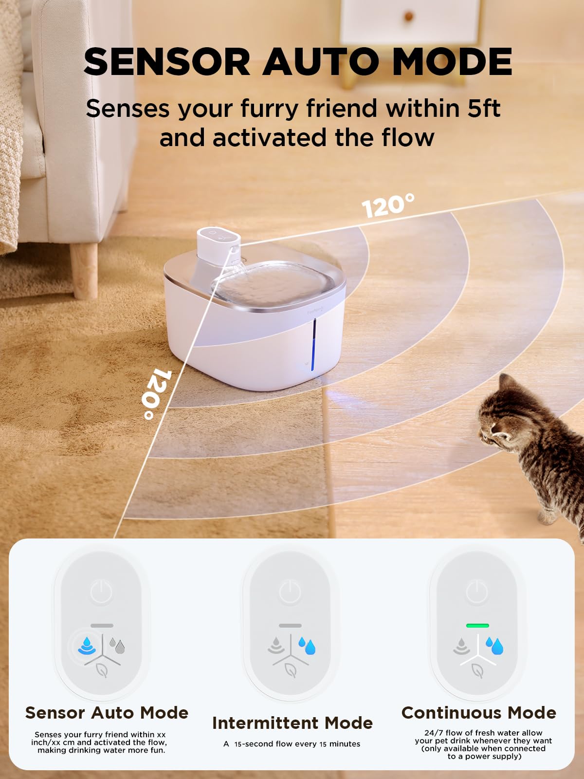 Wireless Cat Water Fountain Battery Operated, FEELNEEDY 4L/135 fl oz Pet Water Fountain for Cats and Dog with Motion Sensor, Wireless Ultra Quiet Cat Drinking Fountain with 6 Filters White YPD-C004