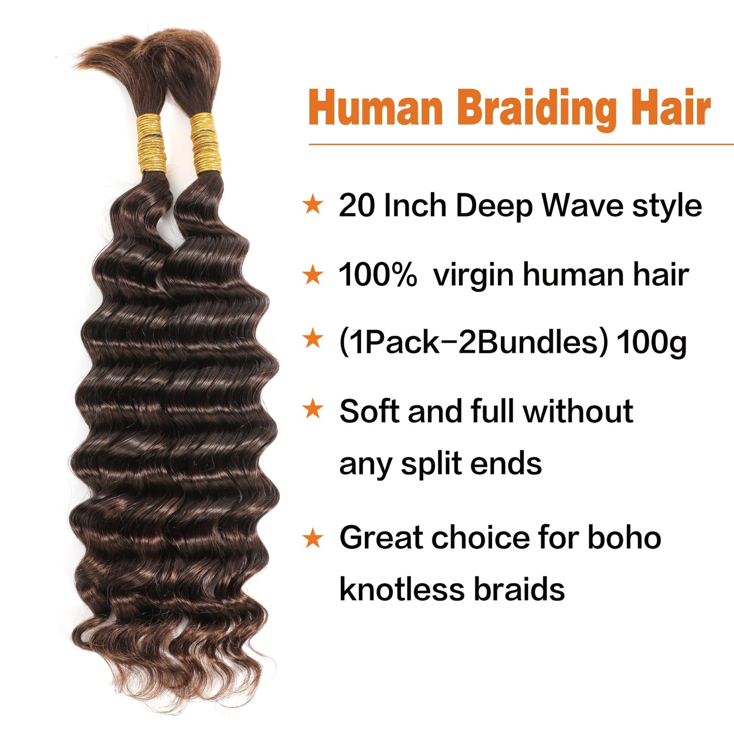 Humistwbiu Deep Wave Human Braiding Hair Micro For Braiding 100% Unprocessed Brazilian No Weft Human Hair 20 Inch （100g, Dark Brown）