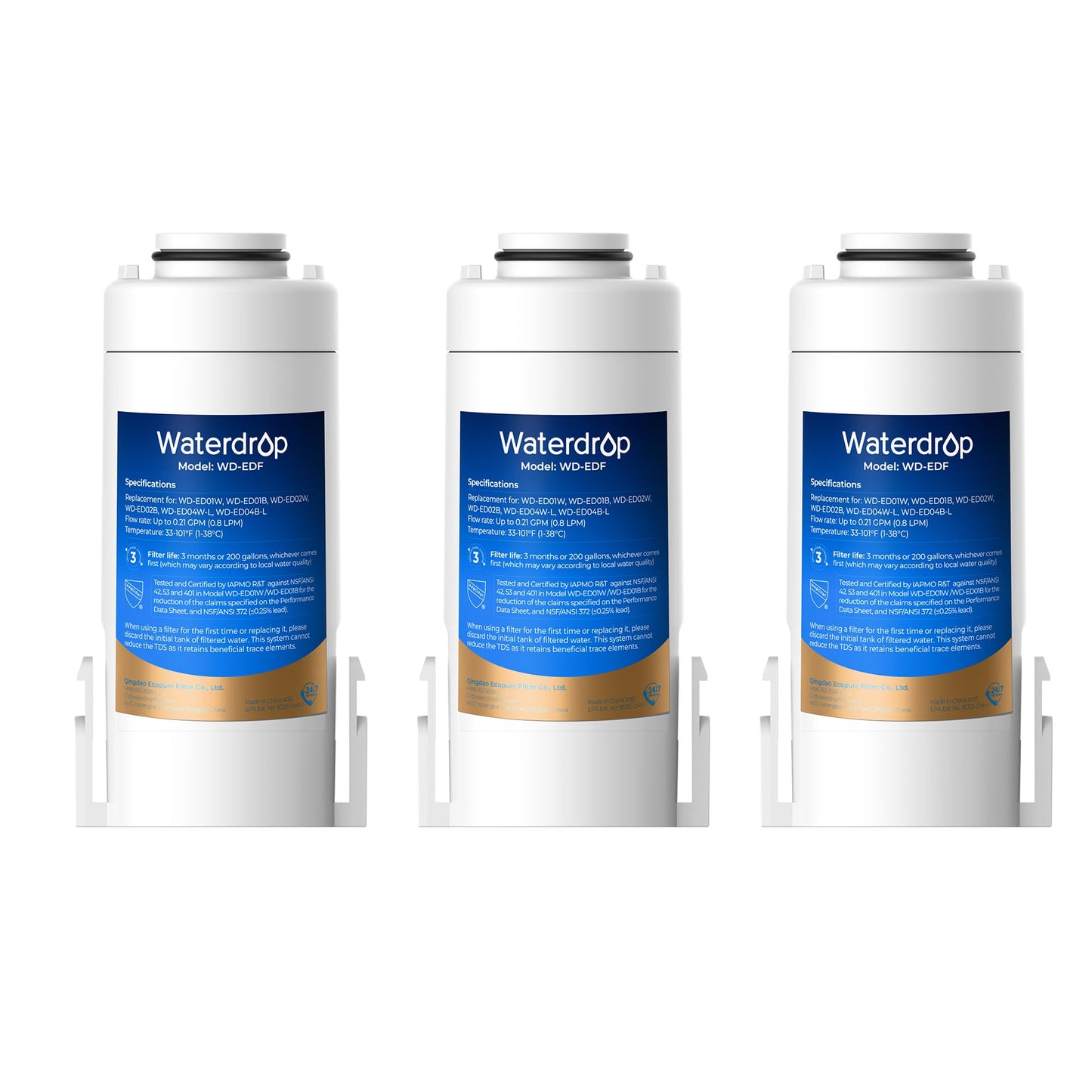 Waterdrop WD-EDF Replacement Filters for Waterdrop Electirc Water Filter Pitcher 𝐖𝐃-𝐄𝐃𝟎𝟏/𝐄𝐃𝟎𝟐/𝐄𝐃𝟎𝟒, 3 Months or 200 Gallons, NSF/ANSI 401&53&42, 3 Filters