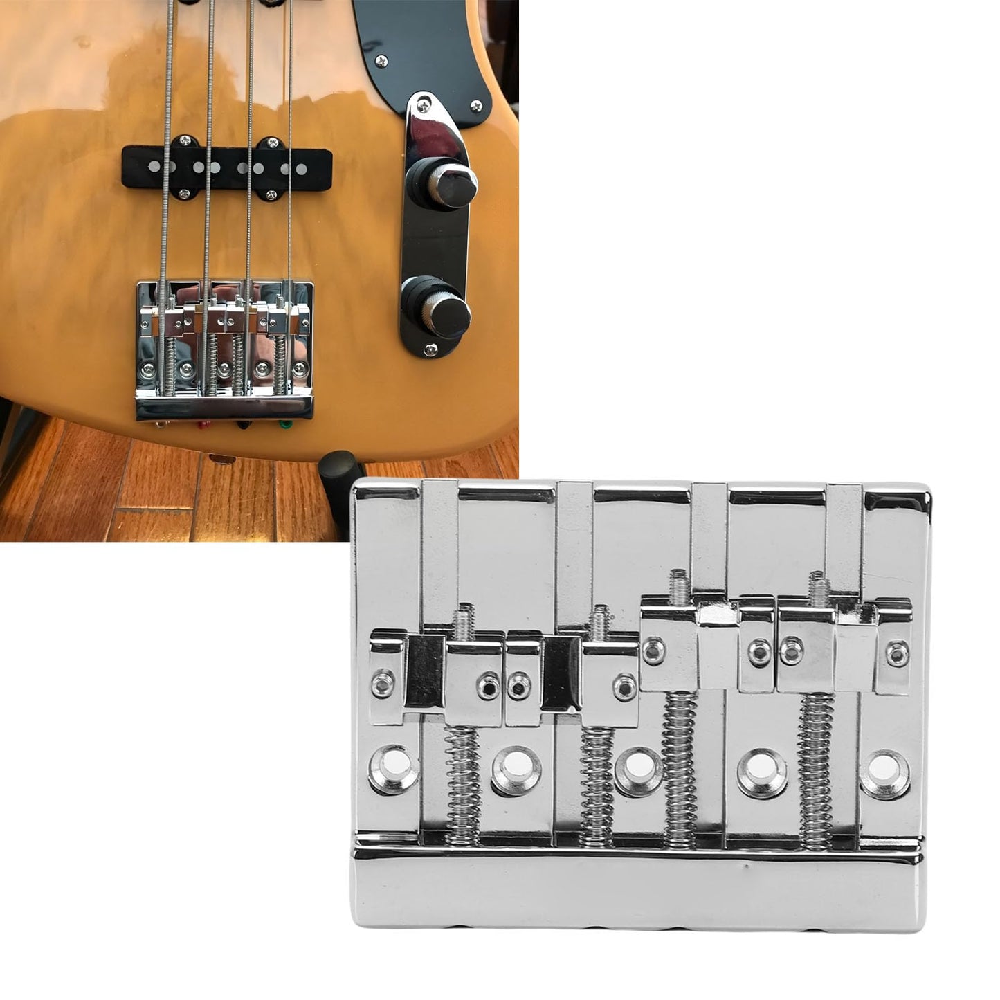 4 String Bass Bridge, High Mass Zinc Alloy Electric Bass Guitar Bridge with 19mm String Spacing for Universal Fit Enhanced Sustain