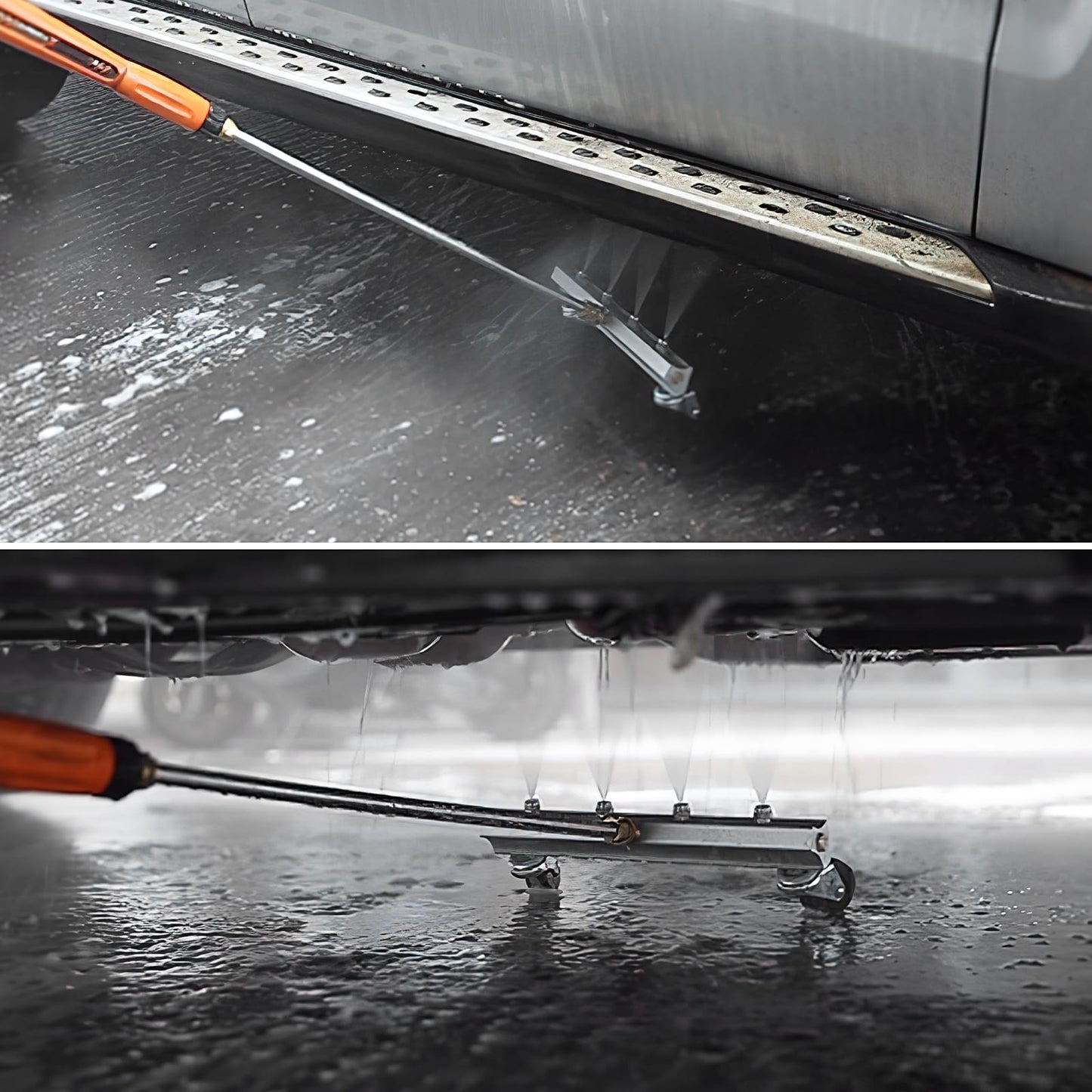 Pressure Washer Undercarriage Cleaner, 13 inch Car Underbody Washer Under Car Power Washer with 5 Quick Connect Nozzles, Swivel Wheel & 2 Extension Wand, 4000 PSI(Silver)