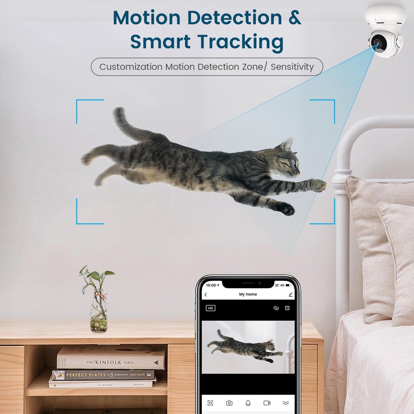 Littleelf Camera Surveillance Interieur, Litokam 2K Pet Cameras with Phone App for Dog Indoor Security Camera WiFi Baby Monitor with Motion & Sound Detection, 360° View Home Camera Works with Alexa