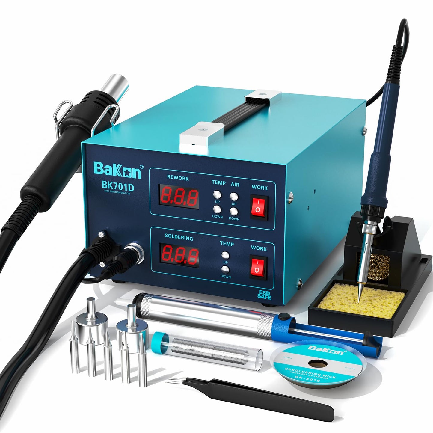BK701D 700W Hot Air Soldering Station 2-in-1 Kit, SMD Hot Air Rework Soldering Station, Multiple Functions Electronics Kit, Led Digital Display, Knob Type Adjustable Temperature