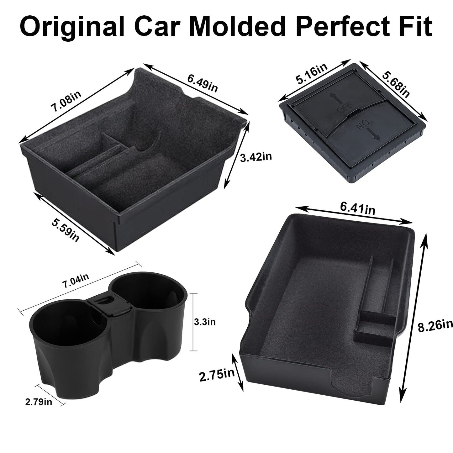 Center Console Organizer Tray Cup Holder Insert 4PCS for 2021 2022 2023 2024 Tesla Model Y and 2021-2023 Tesla Model 3 Interior Accessories Flocked Organizer Armrest Hidden Cubby Drawer Storage Box