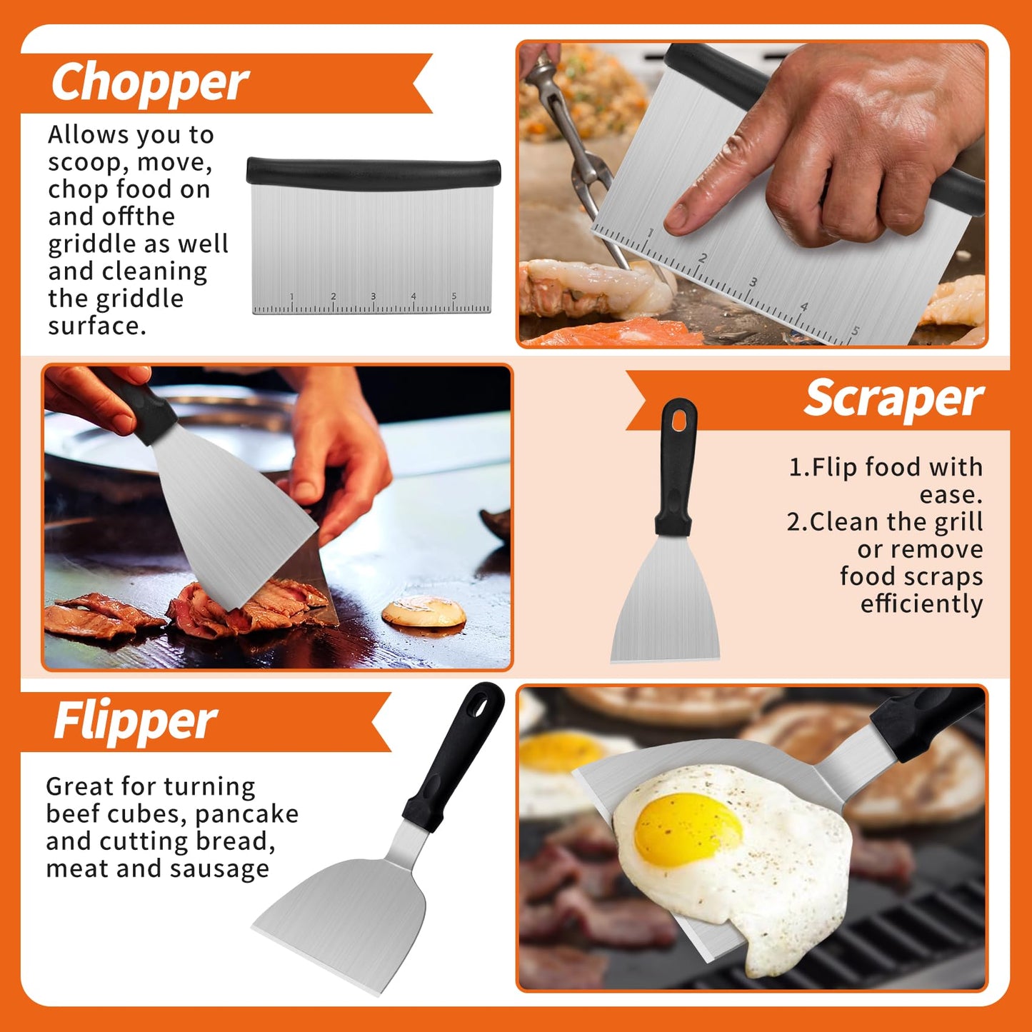 Bbcuepro 22 PCS Griddle Accessories Kit - Stainless Steel Flat Top Grill BBQ Spatula Set for Outdoor Barbecue Camping Cooking