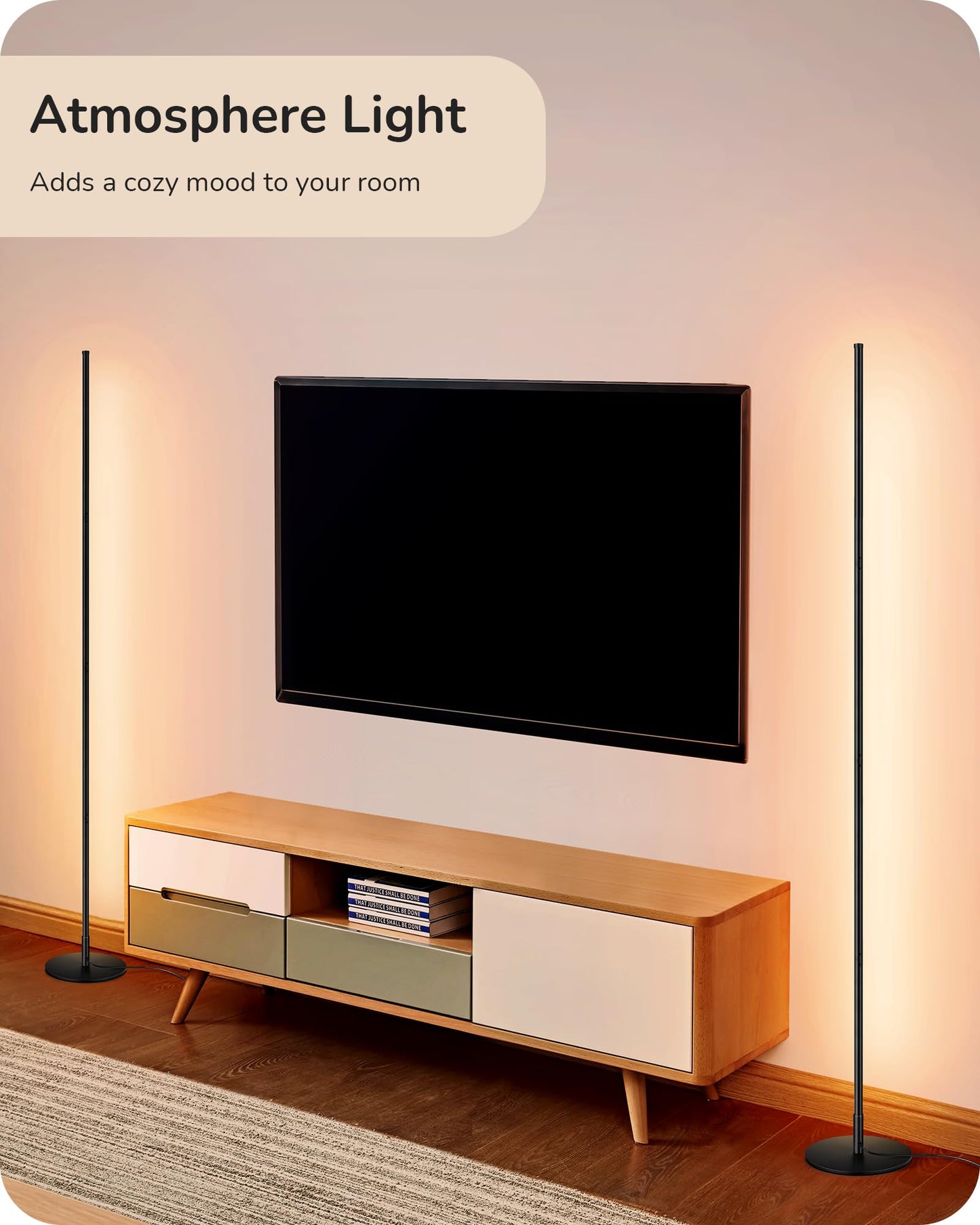 EDISHINE LED Corner Floor Lamp, 57.5" Minimalist Dimmable Sleek Light, Adjustable Height, Standing Tall Lamp for Living Room, Bedroom, Office, 3000K Warm White Light (Black)