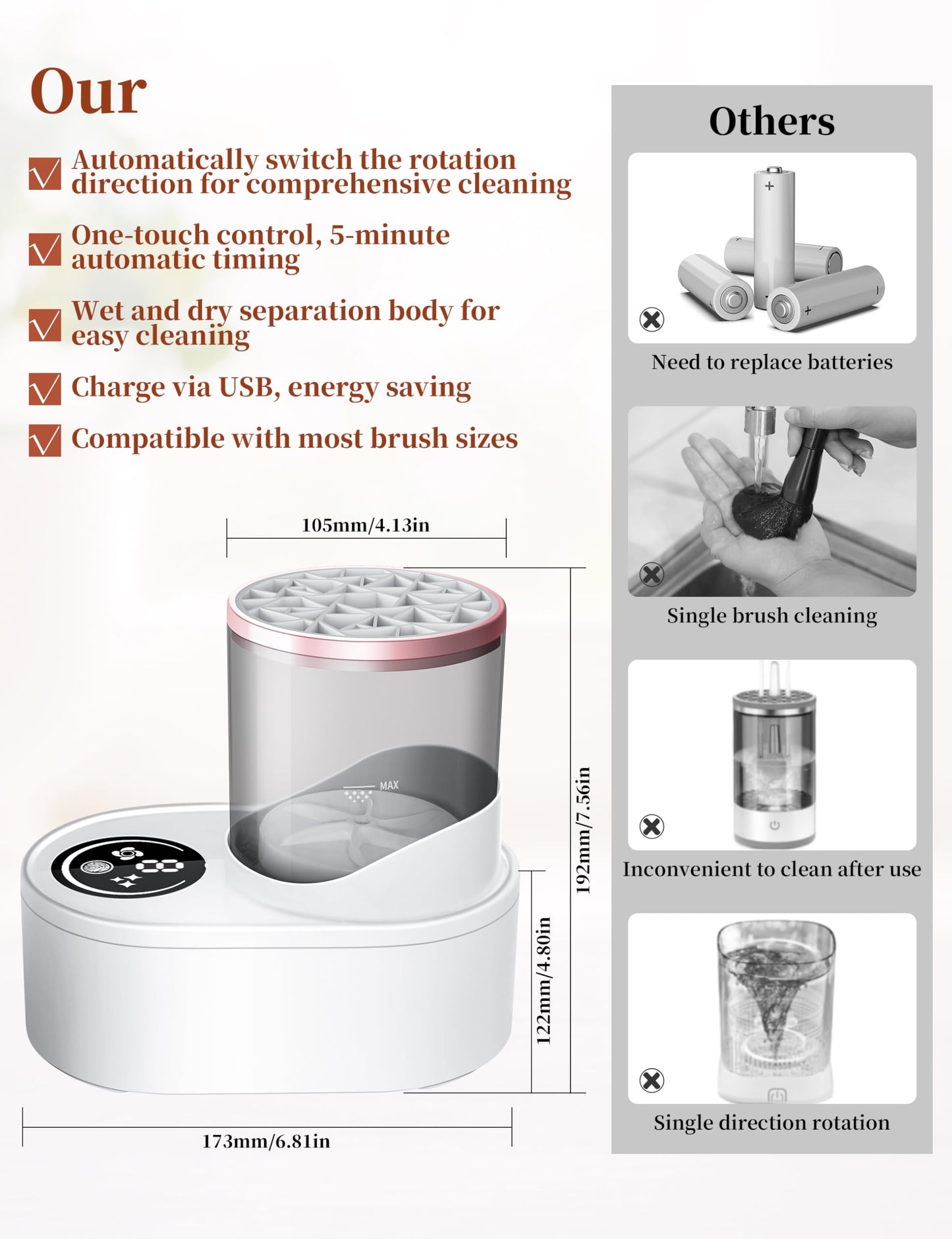 2-in-1 Electric Makeup Brush Cleaner Machine-Makeup Brush Cleaner Portable Automatic USB Cosmetic Brushes Cleaner Tool for All Size Beauty Makeup Brush Set,Contour, Eyeshadow, Blush Brush