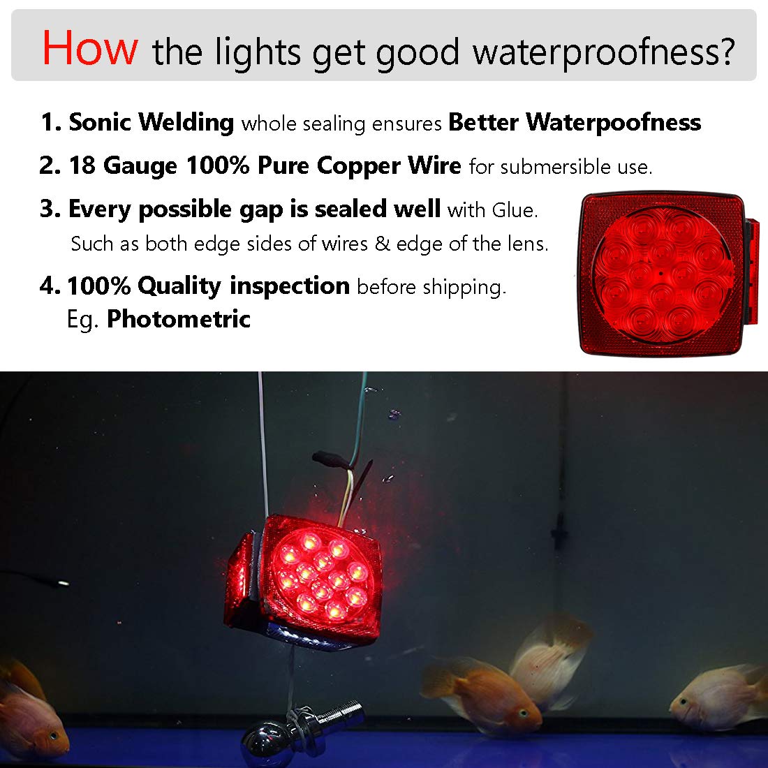 CZC AUTO 12V LED Submersible Trailer Tail Light Kit Stop Tail Turn Signal Lights for Under 80 Inch Boat Trailer Truck RV Snowmobile