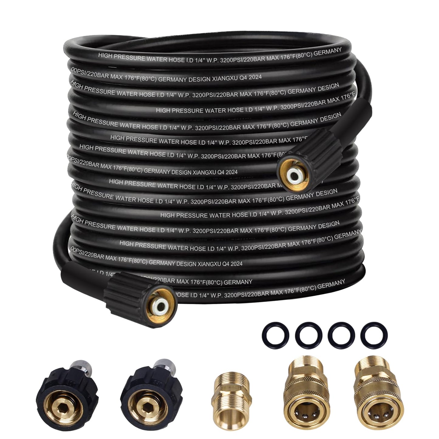 Aceup Energy Pressure Washer Hose 50 FT 1/4" 3200 PSI M22-14mm Brass Fitting Quick Connect, Flexible Replacement Power Washer Hose, Universal Compatible with Ryobi, Troy Bilt, Greenworks, Craftsman