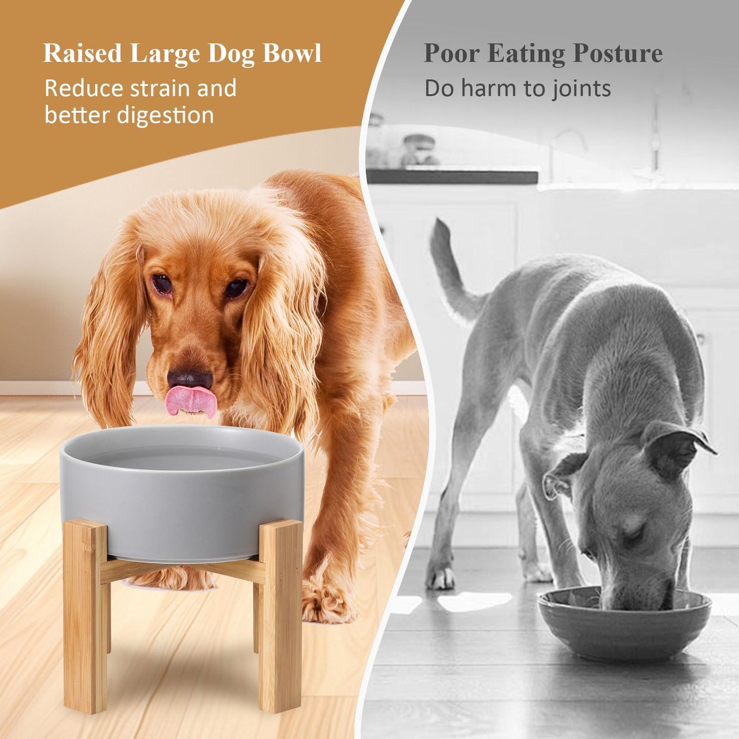 Elevated Dog Bowls for Large Dogs - Ceramic Raised Dog Bowl Stand - Dog Water Bowls and Food Dish - Heavy Weighted or No Tip Over Dog Comfort Food Bowls - Pet Bowl Extra High Capacity 8.4" Diameter
