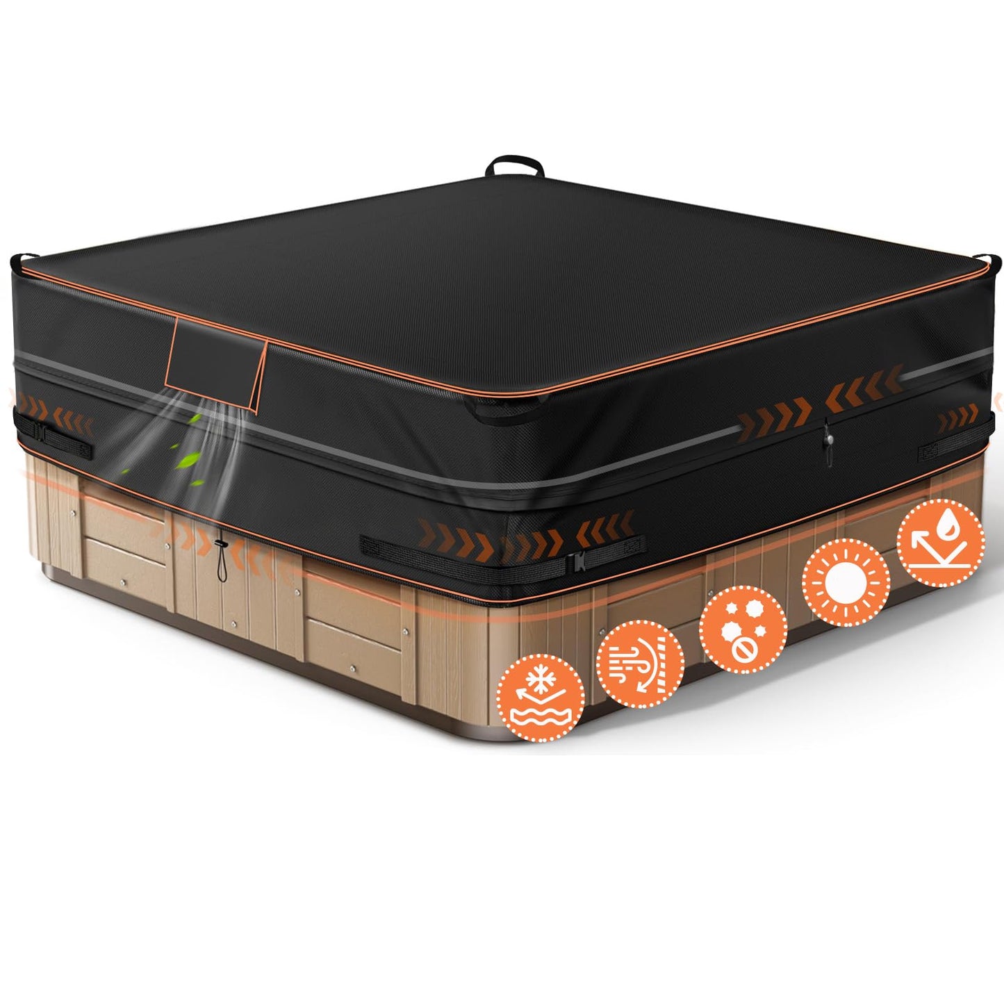 GARPROVM Outdoor Hot Tub Cover Waterproof, Square SPA Cover for Hot Tub Lid Protector, Weatherproof Heavy-Duty 600D Oxford Fabric with 2 Drawstrings, Windproof Patio Tub Tarp 85" W x 85" D x 20" H