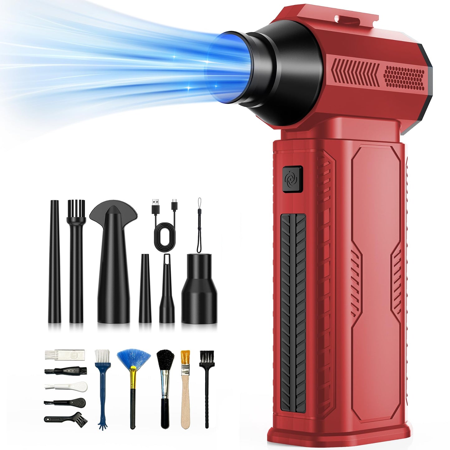 ZOAIVR Compressed Air Duster, 130,000RPM Ultra-Powerful Cordless Electric Air Duster, 4-Gear Adjustable Air Blower for Keyboard/Computer/Car/Home Cleaning - Red