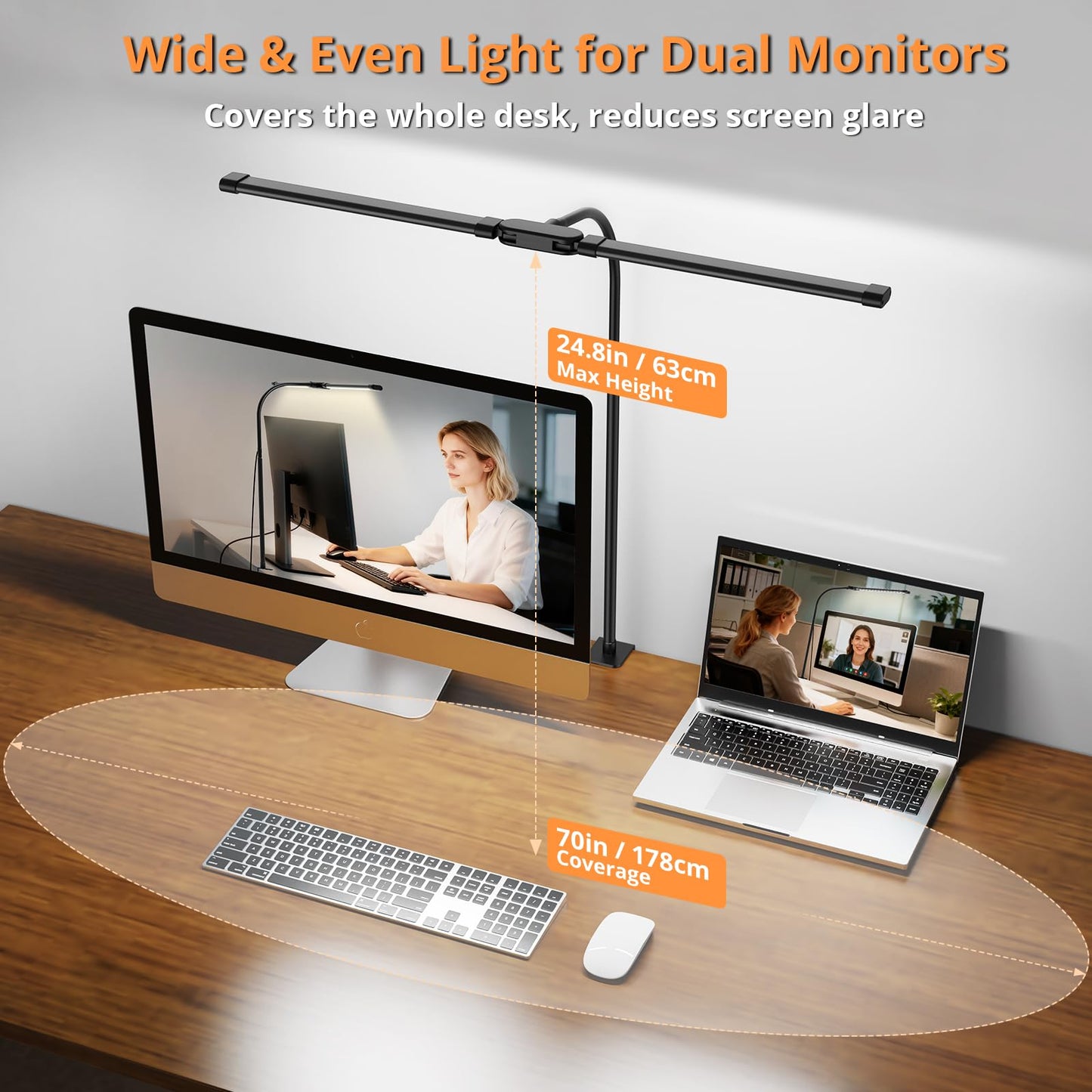 Desk Lamp with Clamp, Eye-Caring Desk Light with 50 Lighting Modes, Wide Double Head, Adjustable Architect Light Flexible Neck, Table lamp for Home Office, Computer, Craft(Includes Adapter)