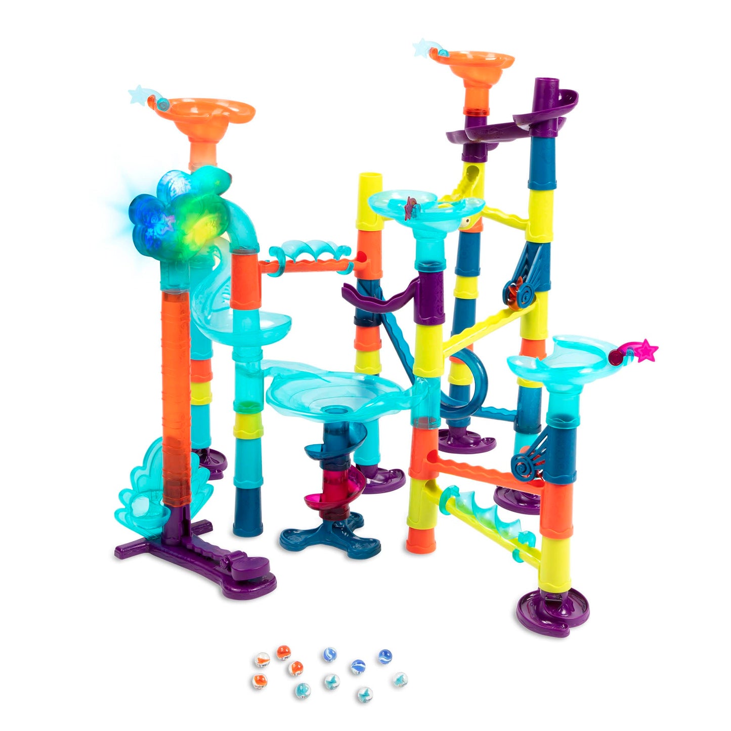 B. toys – Marble Run Toy Set – 62-Piece Interactive STEM Toy Featuring Lights, Sounds, and Modular Track Designs – Enhances Creativity, Early Engineering Skills – Ages 3 and Up
