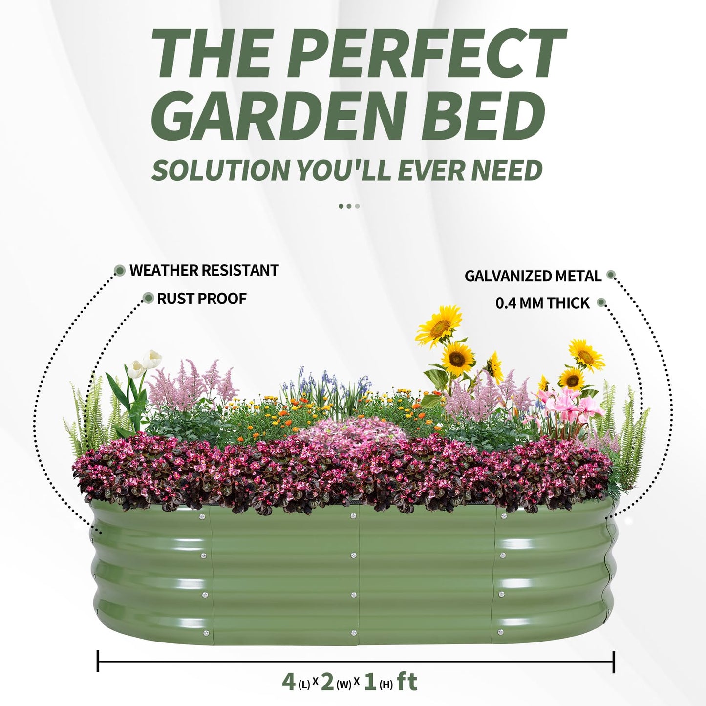 1MORE Galvanized Raised Garden Bed- Planter Garden Boxes Outdoor, Raised Beds for Gardening, 4x2x1ft Metal Garden Bed Kit for Vegetables Flower, Planter Raised Beds with Tools.Green-2pack