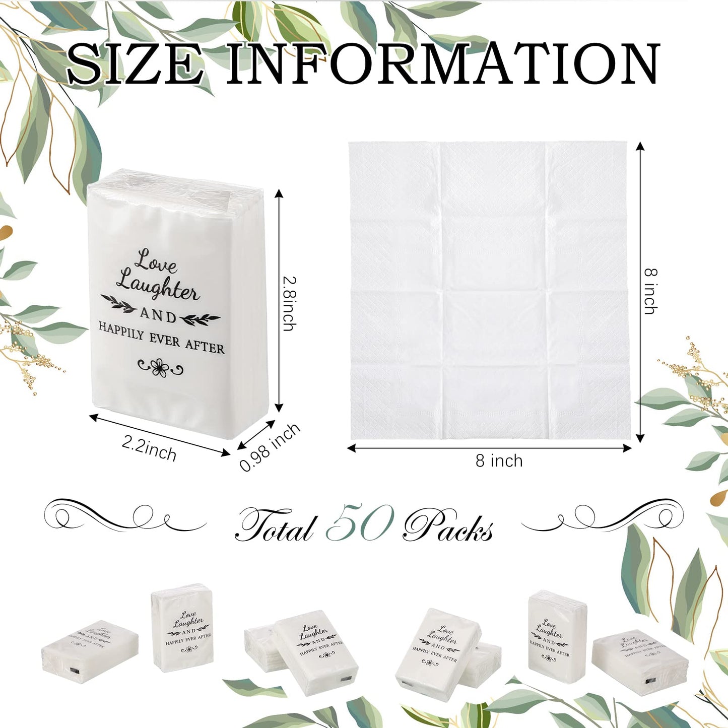50 Pack Happy Tears Tissues Packs for Wedding Bulk Facial Tissues Items for Guests Welcome Bags Pocket Paper 3 Ply Individual Mini Travel Tissue Packs for Wedding Graduation Party Ceremony(Classic)
