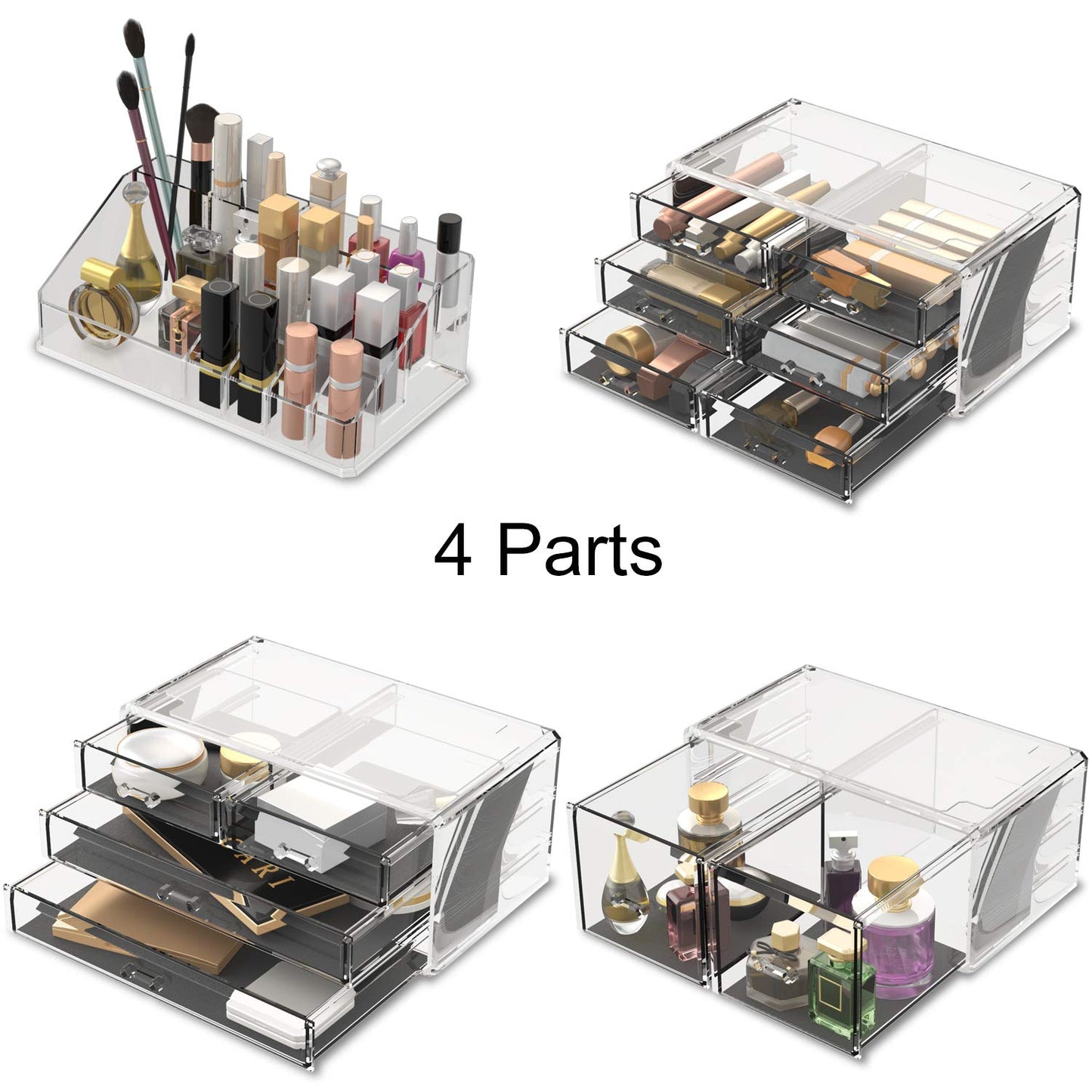 Readaeer Makeup Cosmetic Organizer Storage Drawers Display Boxes Case 12 Drawers （Clear）