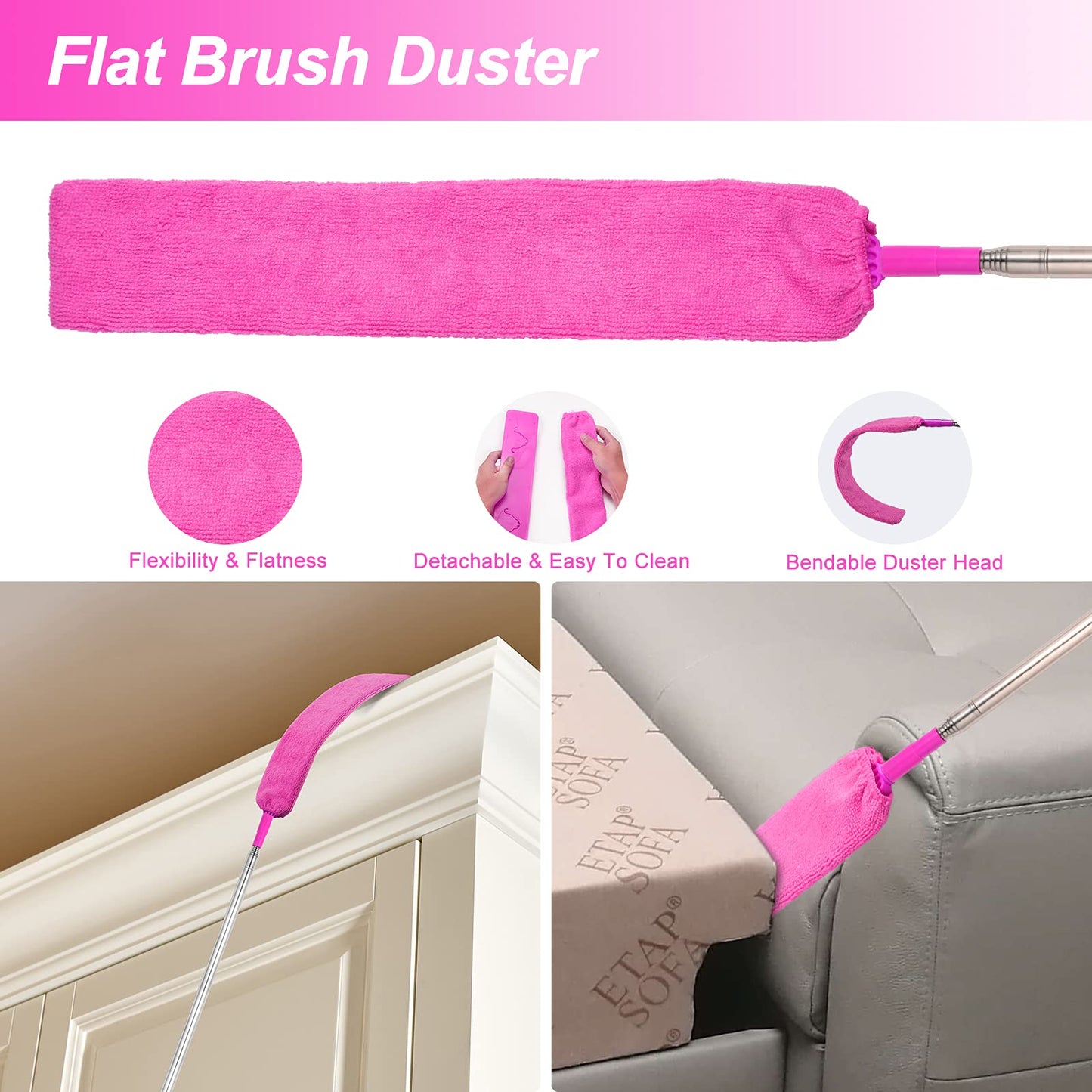 CALBEAU 15PCS Microfiber Feather Duster Set Bendable & Washable with 100-inch Extension Pole Dusters for Cleaning High Ceiling Fan, Blinds, Cars, Furniture, Cleaning Tools Kit for Women