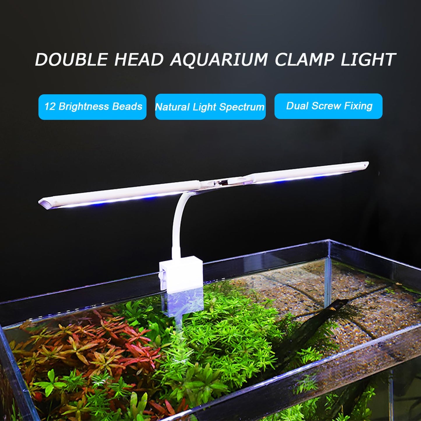 LED Aquarium Light Full Spectrum Clip Fish Tank Light Plants Lamp 360° Adjustable 2 Light Bar Super-Bright 6W Suitable for 10-30 Gal Fish Tank (6W)