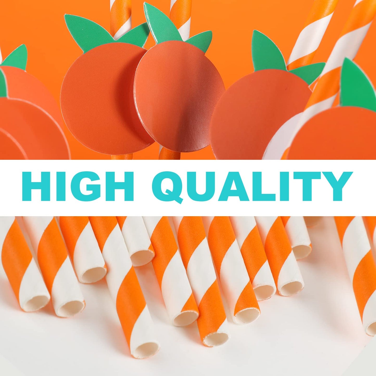 Vesici 100 Pcs Orange White Striped Paper Straws Cute Fruit Themed Disposable Drinking Straws for Baby Shower Birthday Carnival Summer Decoration Supplies Party 0.24 x 7.76 Inches