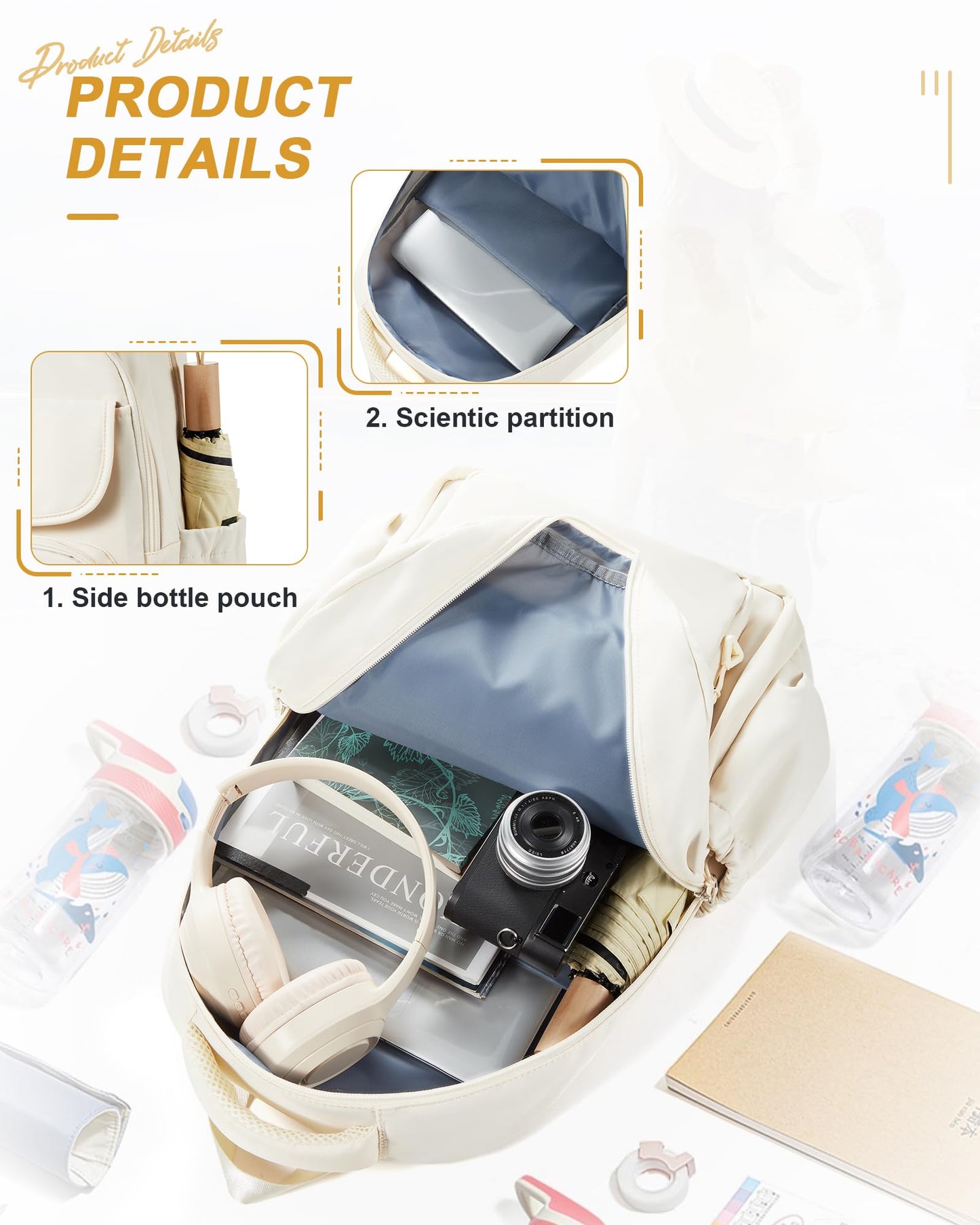 School Backpack for Women Men High School Bag for Boys Girls Teens Waterproof College Laptop BackpackBackpack Carry on(Beige)