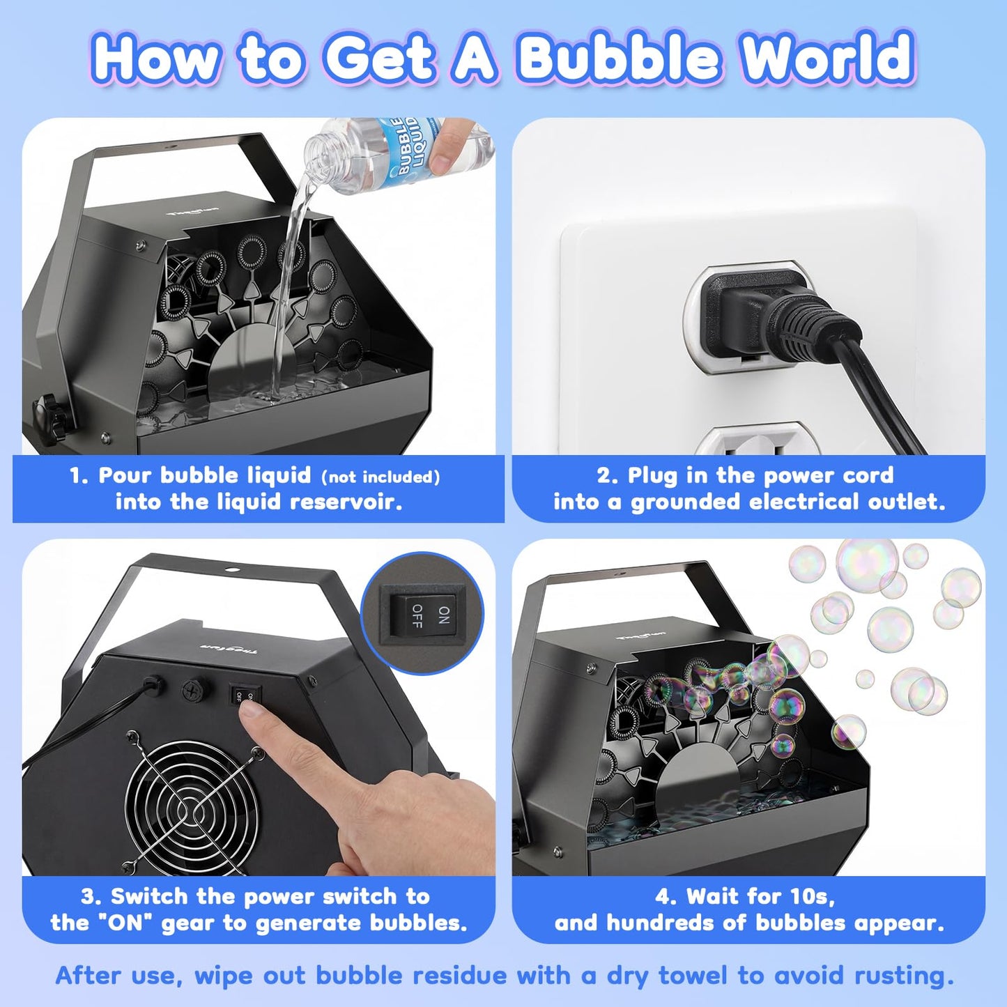 Theefun Bubble Machine: 750ML Metal Automatic Bubble Maker, Portable Professional Bubble Blower Operated by Plug-in Bubble Machine for Parties Weddings, Black