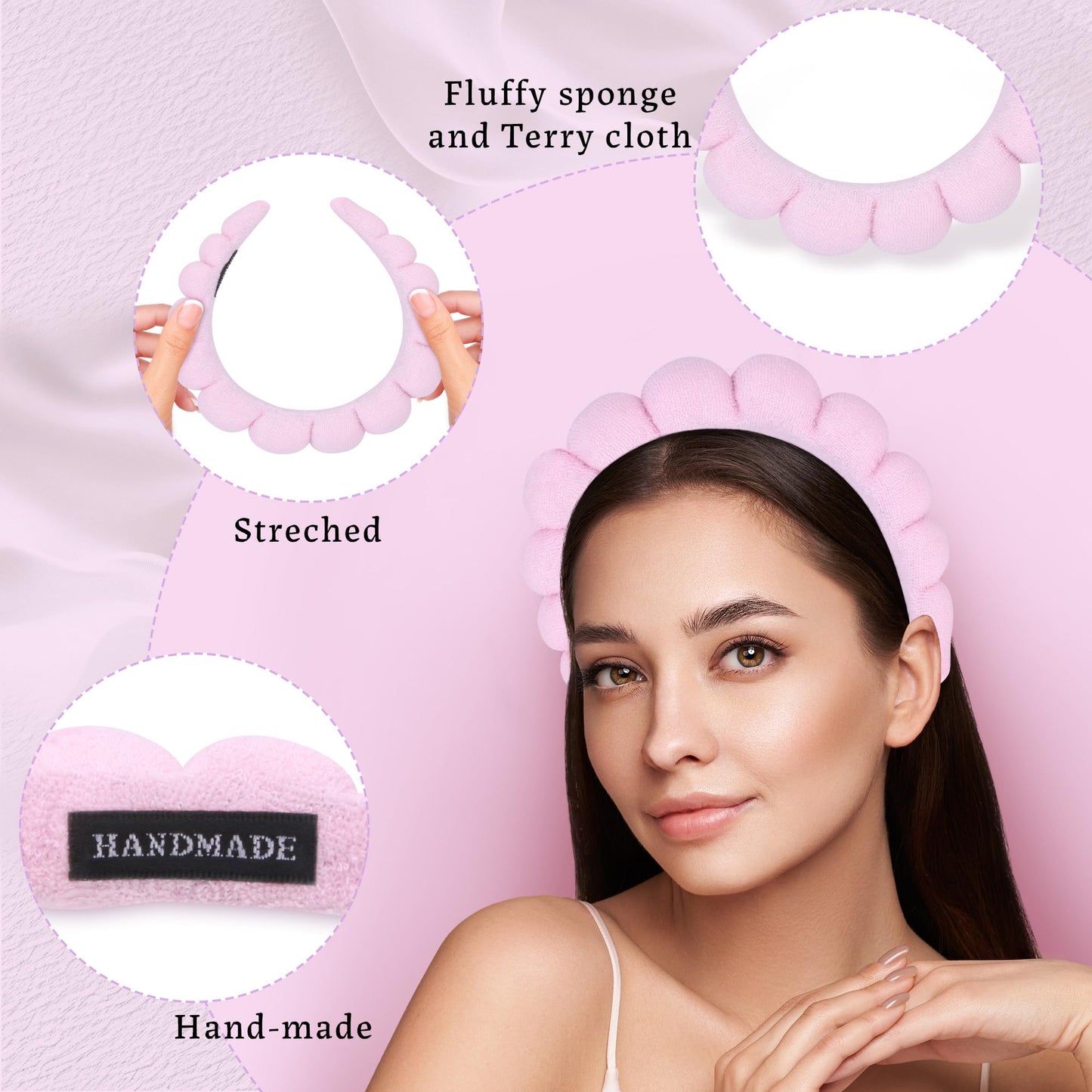 RAISEY 10 Pcs Spa Headband Bulk for Women Makeup Sponge Headband Puffy Hair Band for Washing Face Women Girls (Terry Cloth)