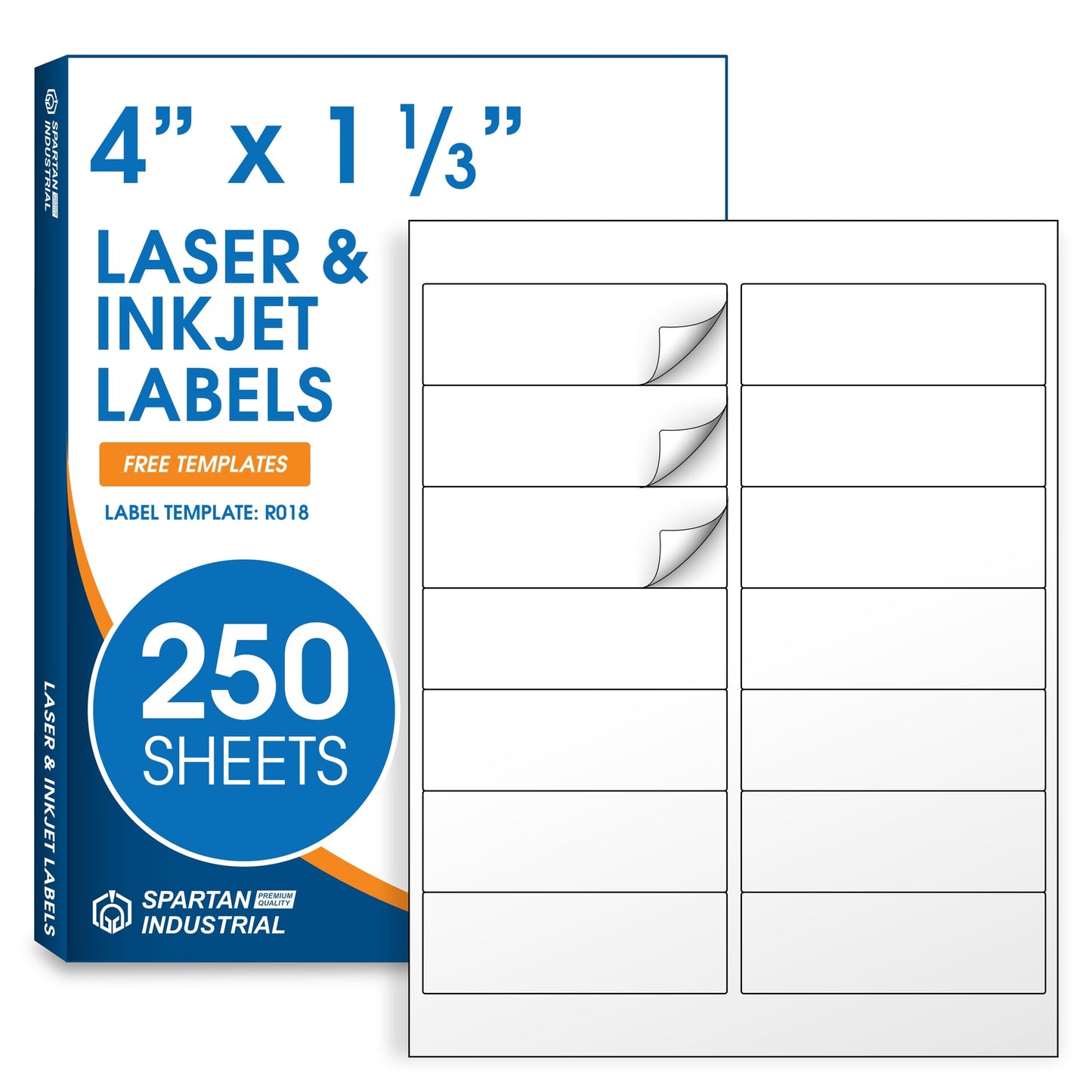 4" X 1 1/3" Matte White Printable Labels Compatible with Inkjet and Laser Printers - 250 Sheets, 3500 Total Paper Stickers for Addresses, Mailing, and Barcodes - Spartan Industrial Template R018