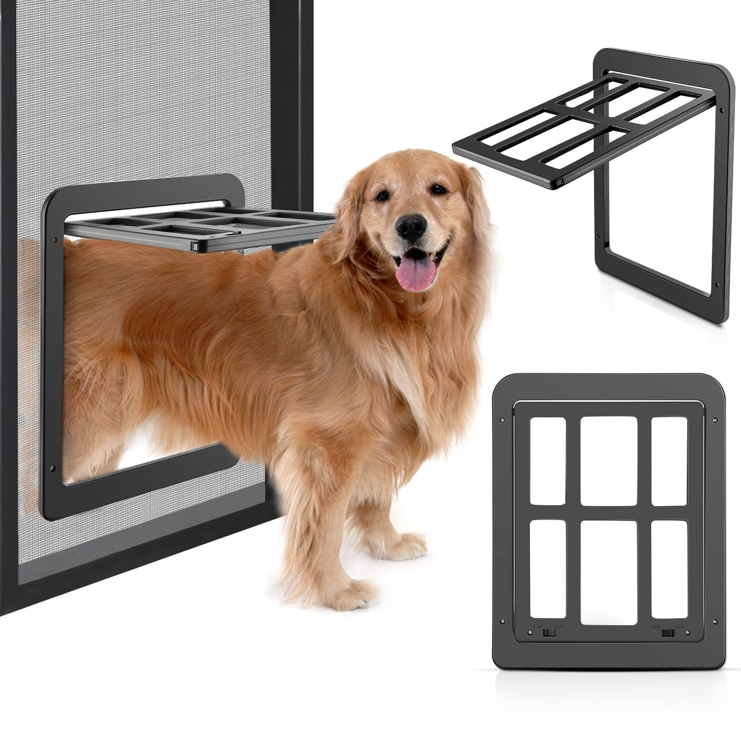 Ownpets Dog Screen Door, Inside Door Flap 12x14x0.4 Inch, Lockable Pet Screen Door, Magnetic Self-Closing Screen Door with Locking Function, Sturdy Screen Door for Dogs Cats