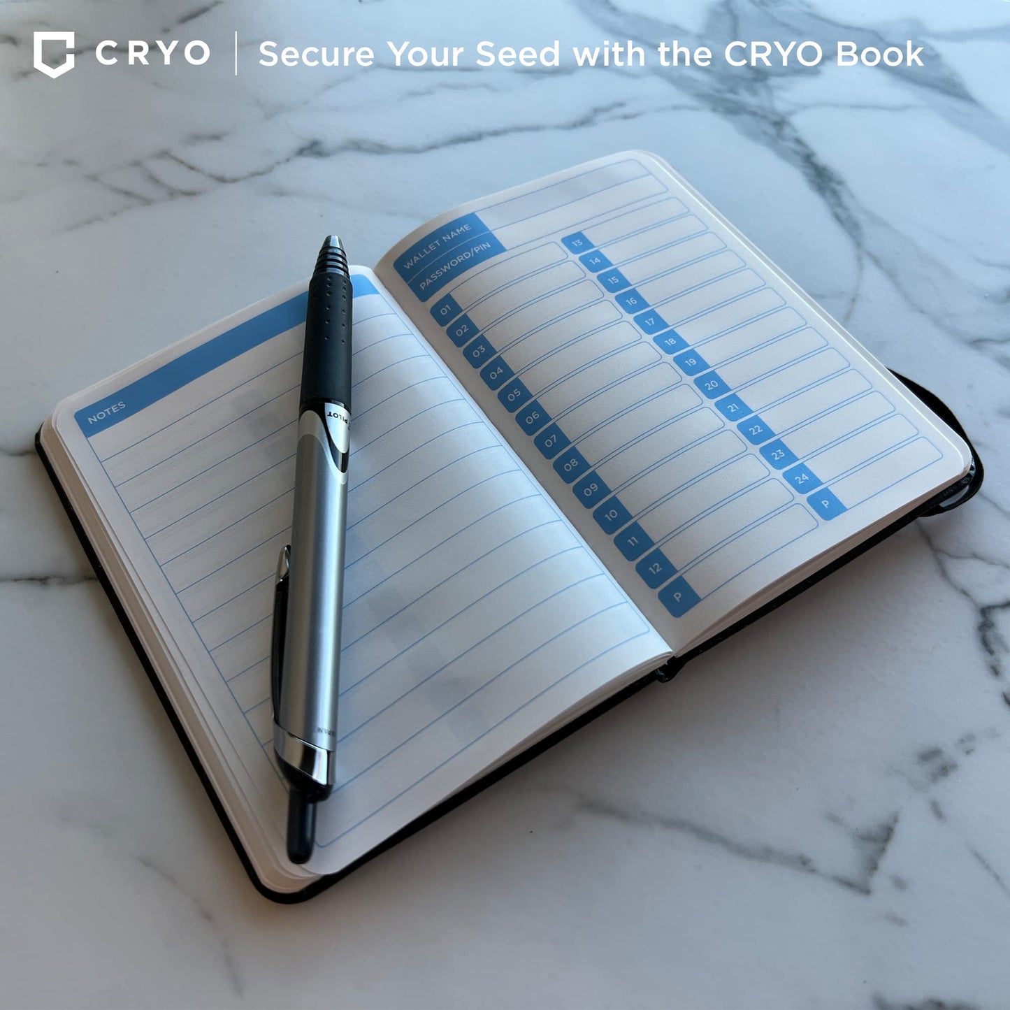 CRYO Crypto Seed Phrase Storage Notebook - Waterproof Bitcoin Recovery Phrase Crypto Password Keeper - 12 to 24 Word Cold Wallet Backup - Mnemonic Passphrase Stone Paper Book - Pocket Size 2-Pack