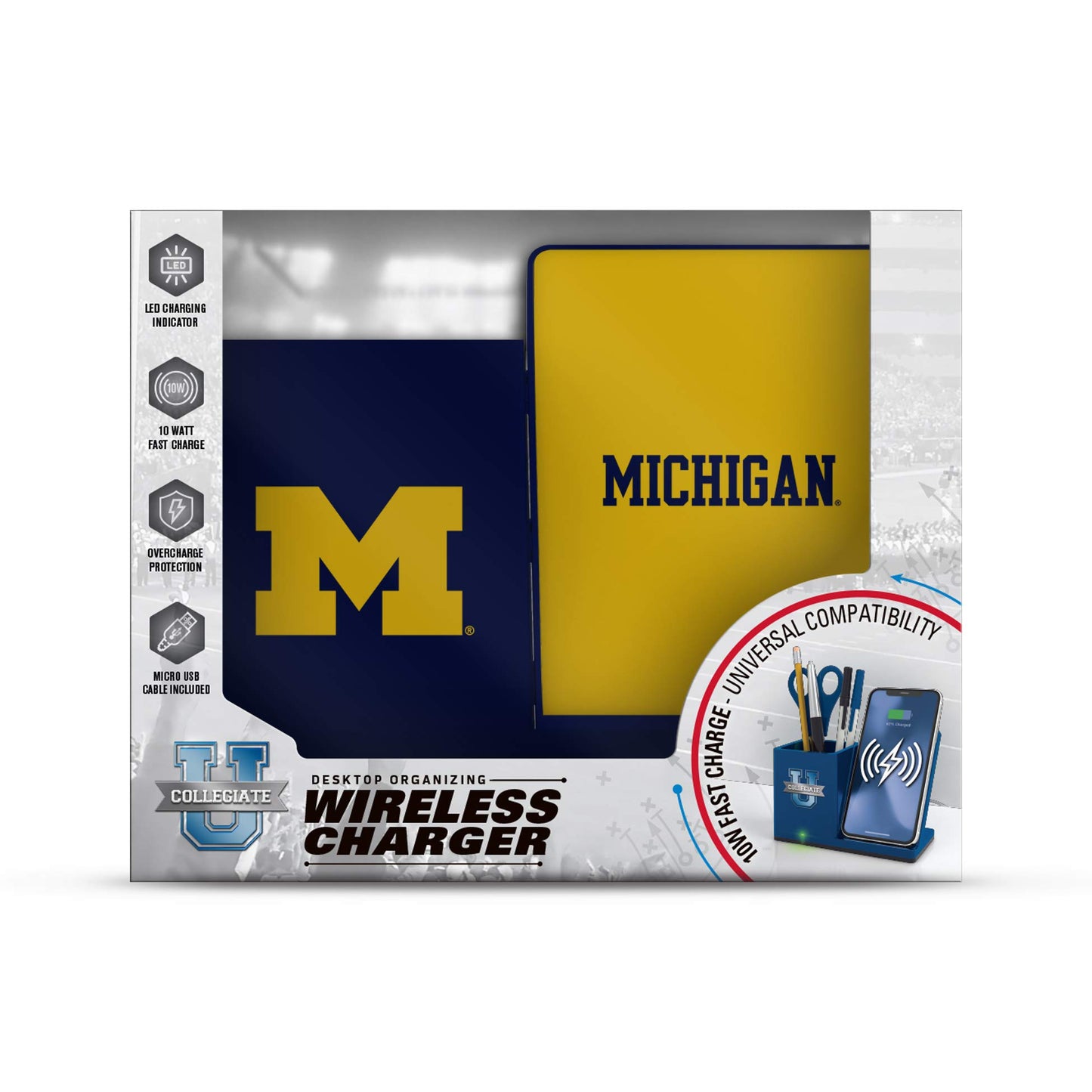 SOAR NCAA Wireless Cell Phone Charger and Desktop Organizer, Michigan Wolverines