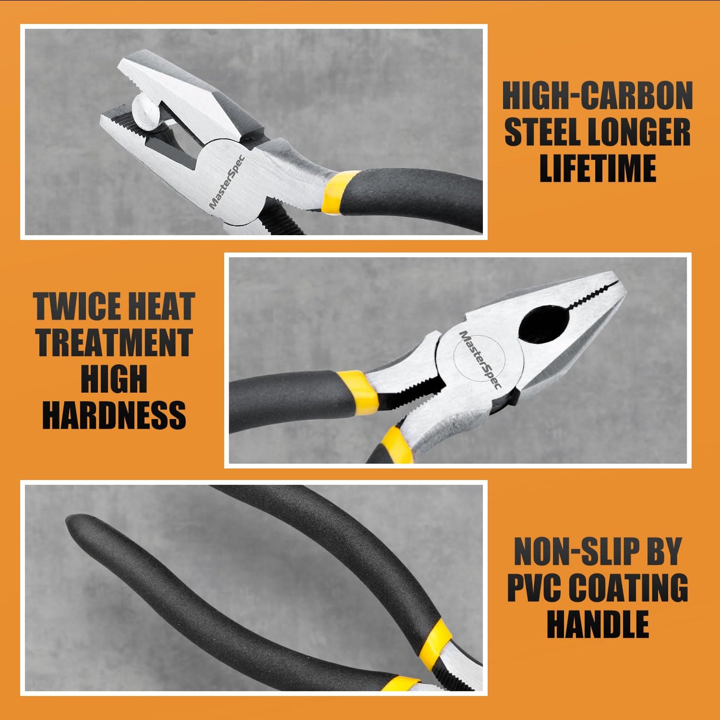 MasterSpec 10Pcs Hand Tool Set Pliers Set Multi-Grip Pliers Long Nose/Slip Joint/Diagonal/Combination/Jaw Locking/Water Pump Pliers/Adjustable Spanner for Home Industry