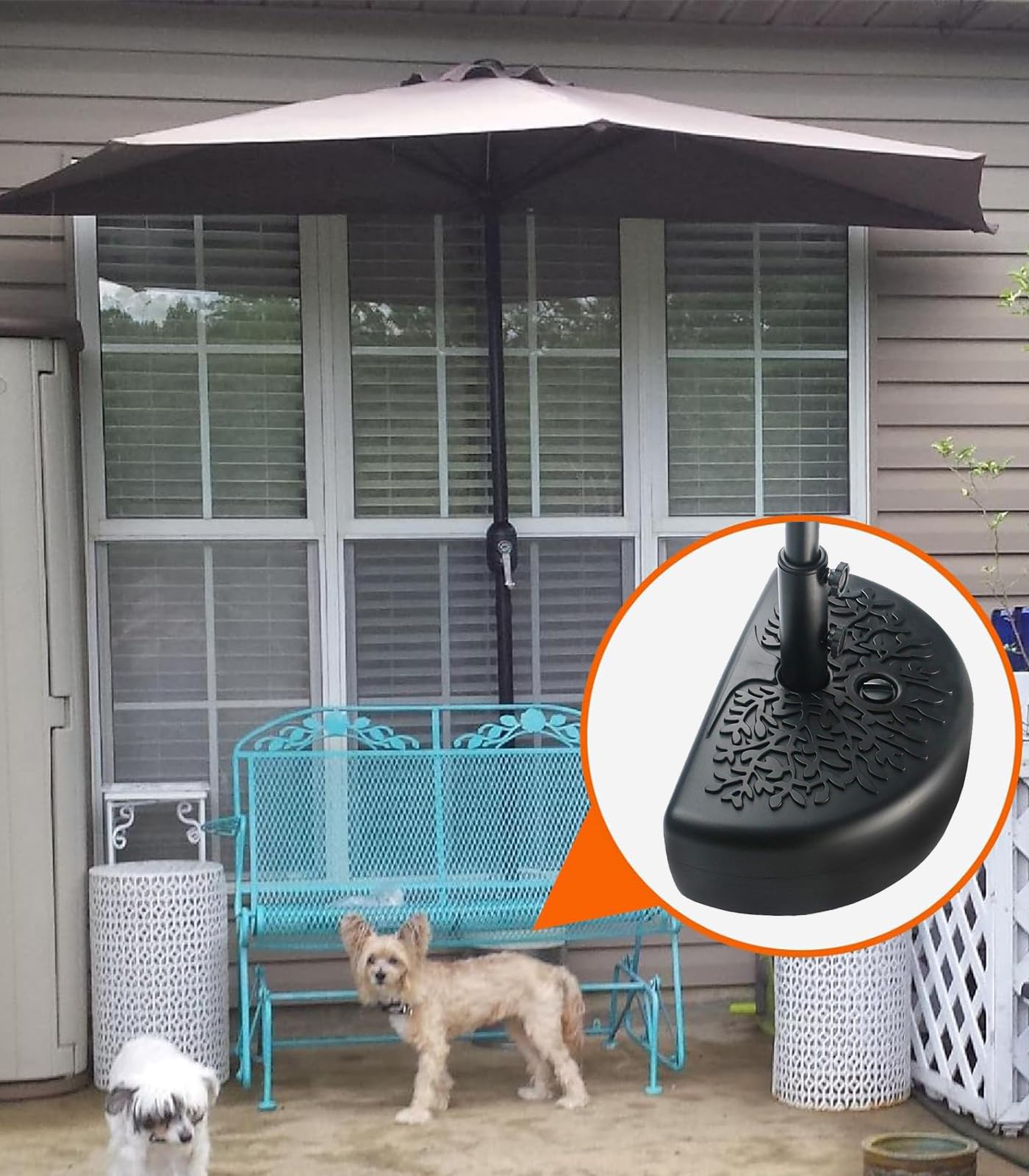 SONGBATE 73 lbs Half Round Heavy Duty Base Stand, Water Fillable Half Moon Shaped Umbrella Base Weight for Patio Outdoor Half Umbrella, Black
