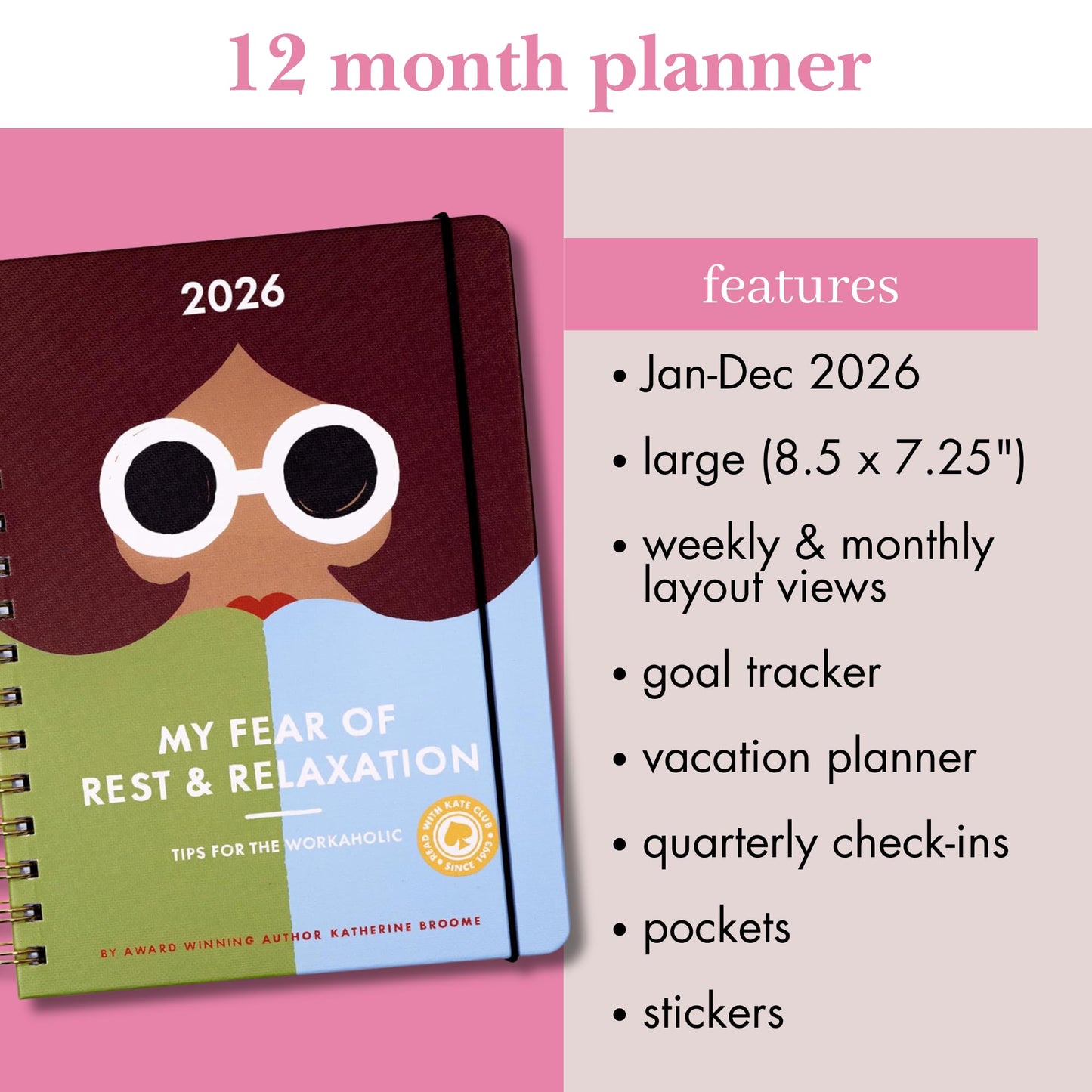 kate spade new york Daily Planner 2026 Large Agenda January-December 2026, Hardcover Weekly and Monthly Spiral Planner with Stickers (Book Club)