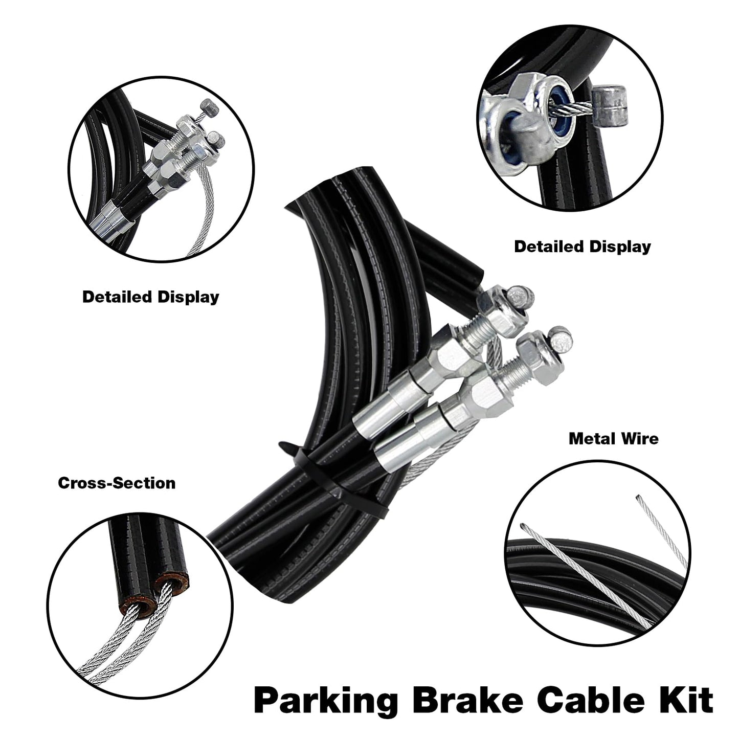 Vkinman 330-9371 Universal Emergency Parking Brake Cable Complete Kit 110" Long Cables with 97" Long Sheath E-Brake Set Replace# 140-14415-R