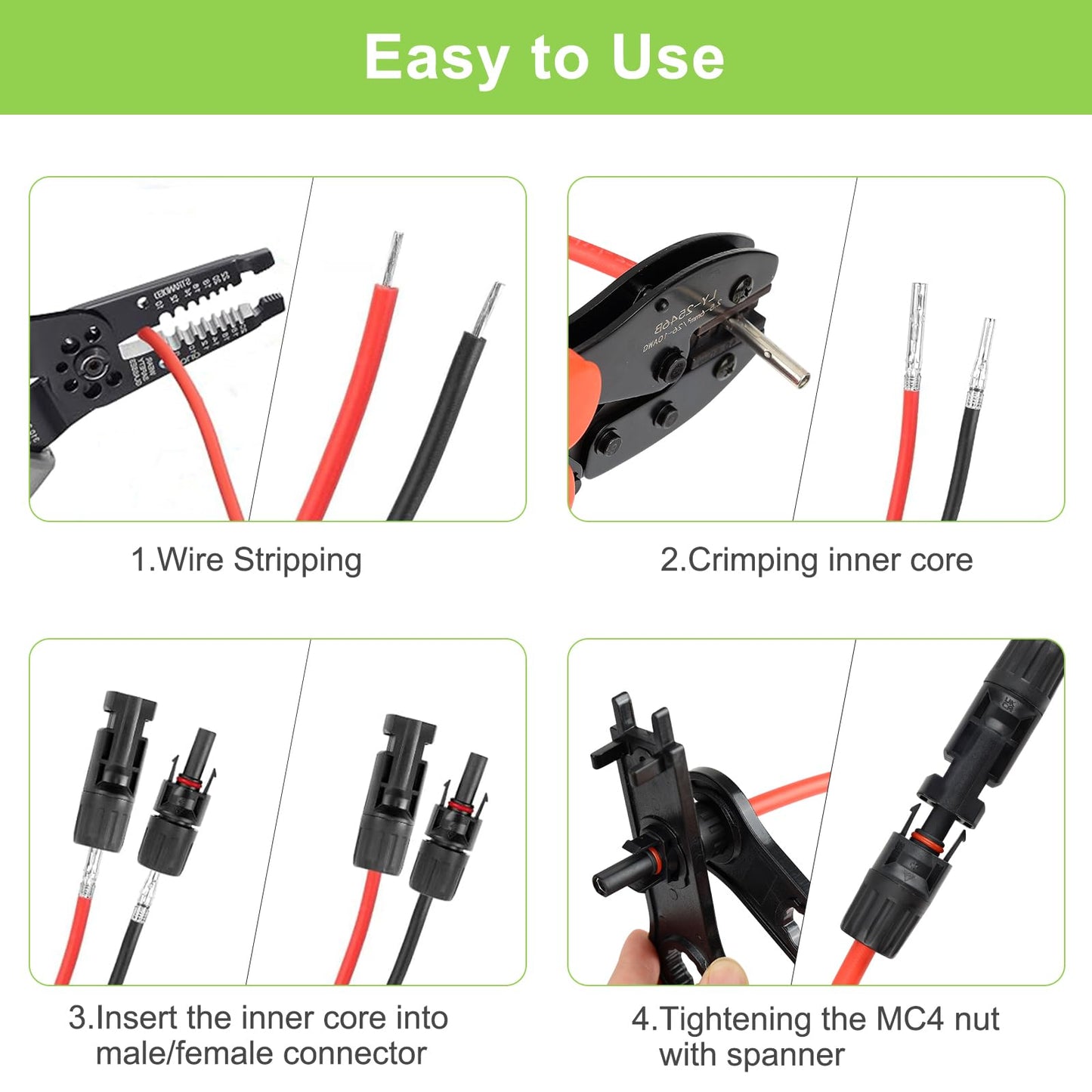 MC4 Solar Connectors 30 Pairs/60pcs Solar Panel Cable Connectors Waterproof IP67 1000V 30A Male/Female Connector with 2 Pack Wrenches
