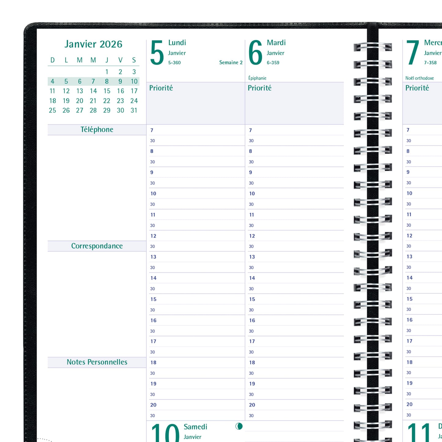 Blueline® 2026 Timanager® Planifi-Action® Weekly/Monthly Planner, Appointment Book, 13 Months, December to December, Twin-Wire Binding, 10.25" x 7.625", Black, French (C5900.81F-26)
