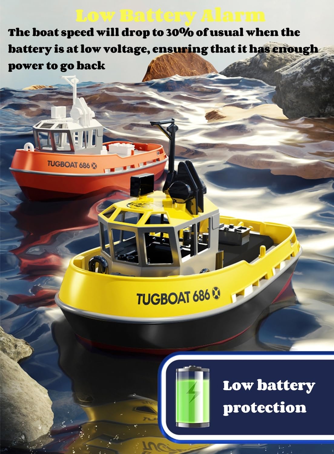 Yoyoom RC Boat, 1/72 RC Tugboat for Pools and Lakes, 2.4Ghz High-Speed Remote Control Boat with LED Lights and Low Battery Alarm