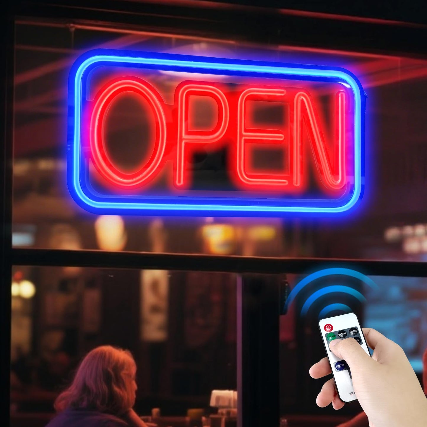 SUNLUMI Open Signs for business, 16" x 9" Ultra Bright LED Open Sign, 10 Flashing Modes and 10 Adjustable Brightness Levels, Neon Open Sign with Remote and 12V Power Adaptor for Bar, Store, Salon