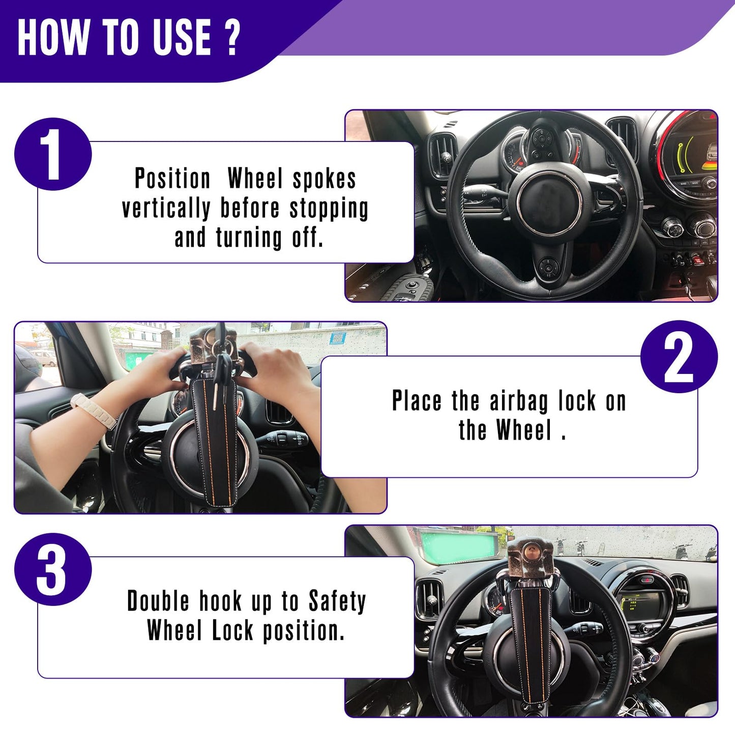 OPL5 Car Steering Wheel Lock, Universal Anti-Theft Locking Devices,Heavy Duty Great Deterrent Adjustable Security Car Lock for Auto Truck SUV Van Wheel Lock with 3 Keys