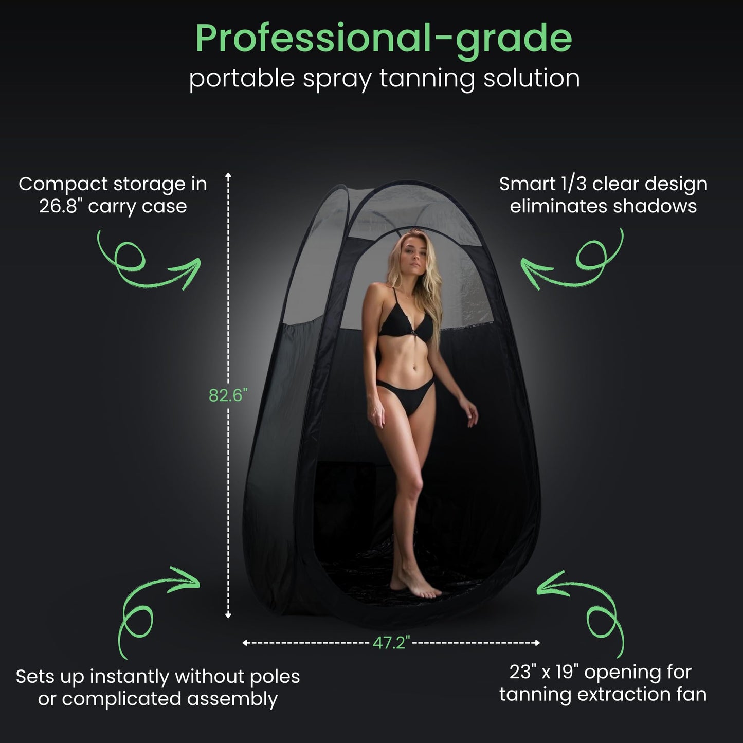 Large Spray Tan Tent – Deluxe Pop Up Tent Portable Tanning Booth with Carry Case – Clear Window for Perfect Spray Tanning – Easy Clean for Home & Salon(Black)