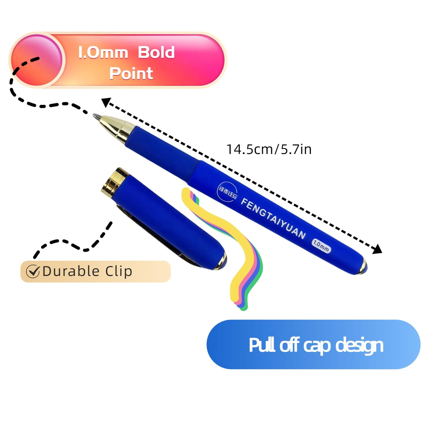 Fengtaiyuan B10P18Pro, Blue Gel Pens, Blue Ink, Bold Point, 1.0mm, Writting Pens, Smooth, 18 Pack (B10P18Pro)