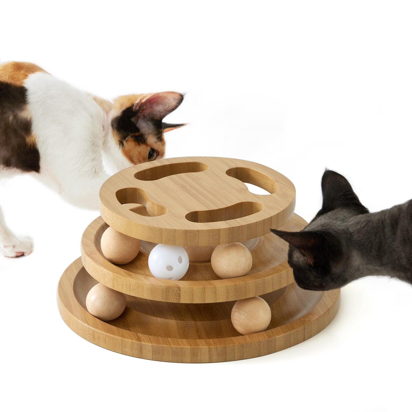 ZOMISIA Cat Ball Track Toy with Puzzle Top, Wooden Cat Toys for Indoor Cats with Spinning Balls, Interactive Large Cat Ball Tower for Kitten Exercise Mental Physical