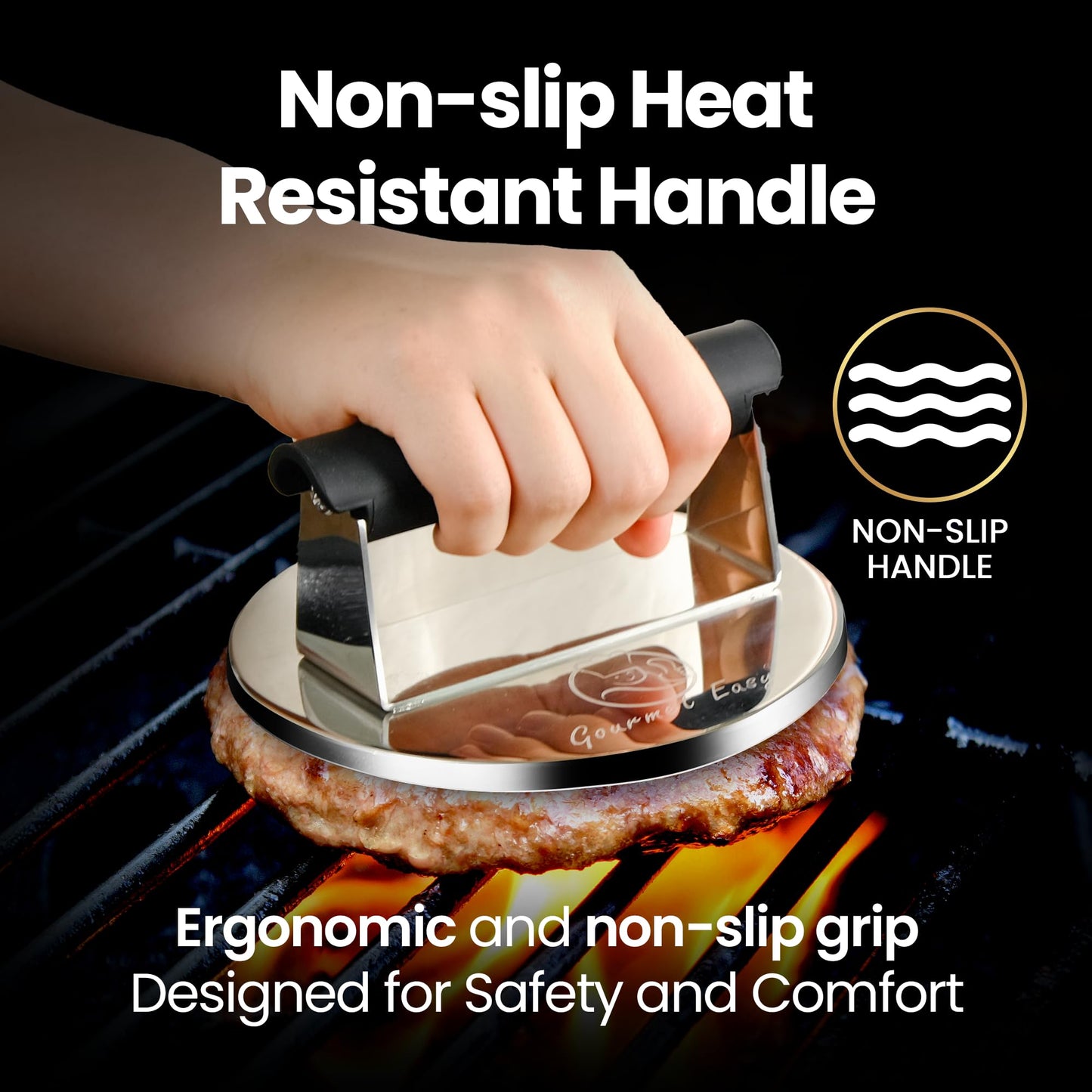 2lb Smash Burger Press Stainless Steel, Burger Smasher for Griddle Heat Resistant Handle, Hamburger Press, Dishwasher Safe Grill Press for Griddle, Meat Press Griddle Press for Flat Top Grill Cooking