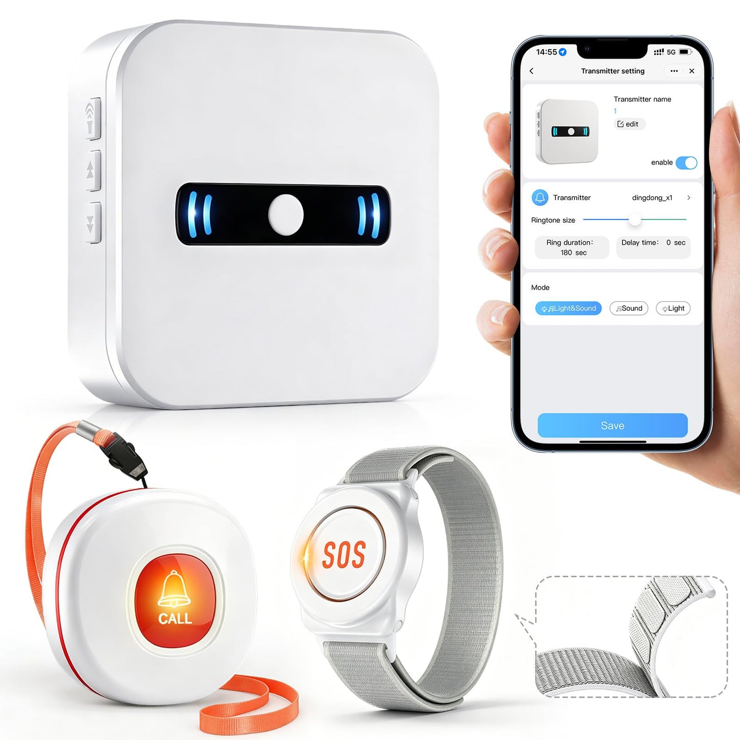 DAYTECH Emergency Button for Seniors at Home WiFi Smart Caregiver Pager Call Button with App Alert, Only Support 2.4GHz WiFi, 1 Receiver 2 Alert Buttons