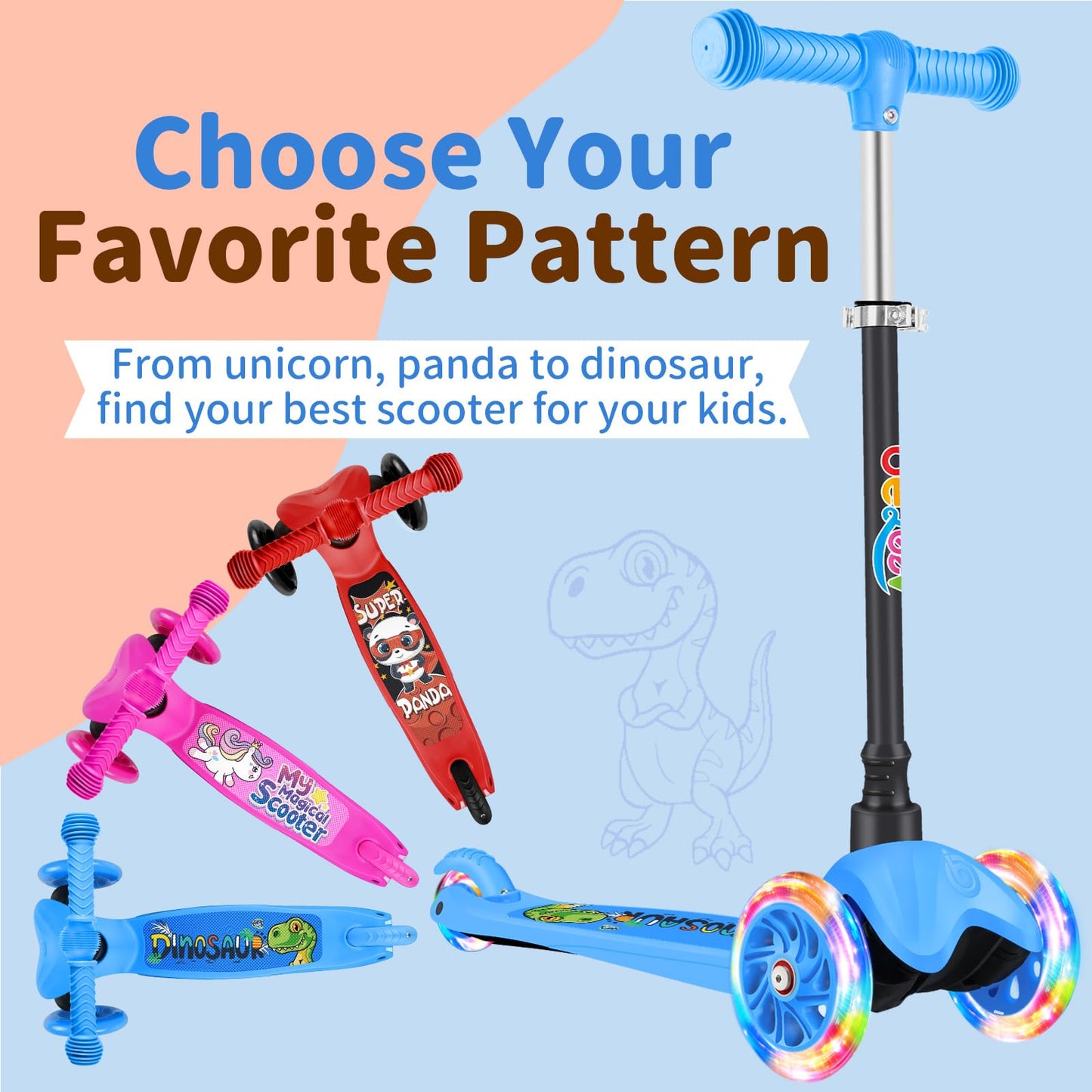 BELEEV A1 Scooter for Kids Ages 2-6, 3 Wheel Kick Scooter for Toddlers Girls Boys, 4 Adjustable Height, Lean to Steer, Light up Wheels, Wide Deck, Easy to Assemble, Lightweight Scooter for Children