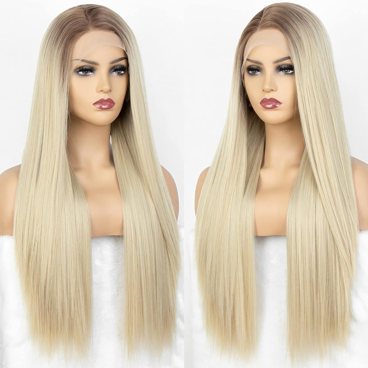 Blonde Lace Front Wig Long Body Wavy Auburn Synthetic 13X3 Lace Front Wigs Glueless Hair Pre Plucked Free Part Heat Resistant Hair for Women Drag Queen 22 Inch