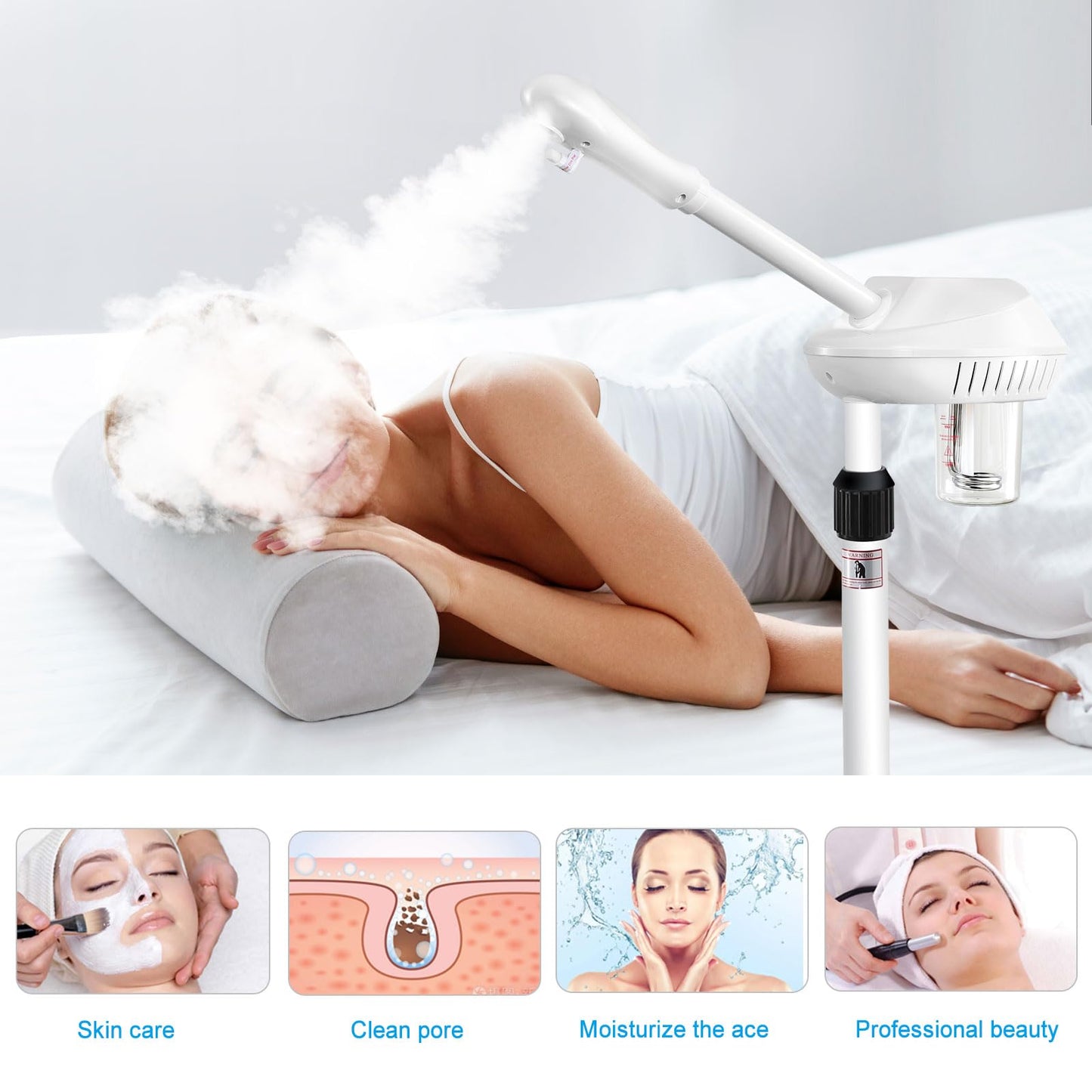 Professional Facial Steamer, Face Steamer on Wheels, SPA Ozone Steamer, Standing Face Steamer for Spa, Salon and at Home Use