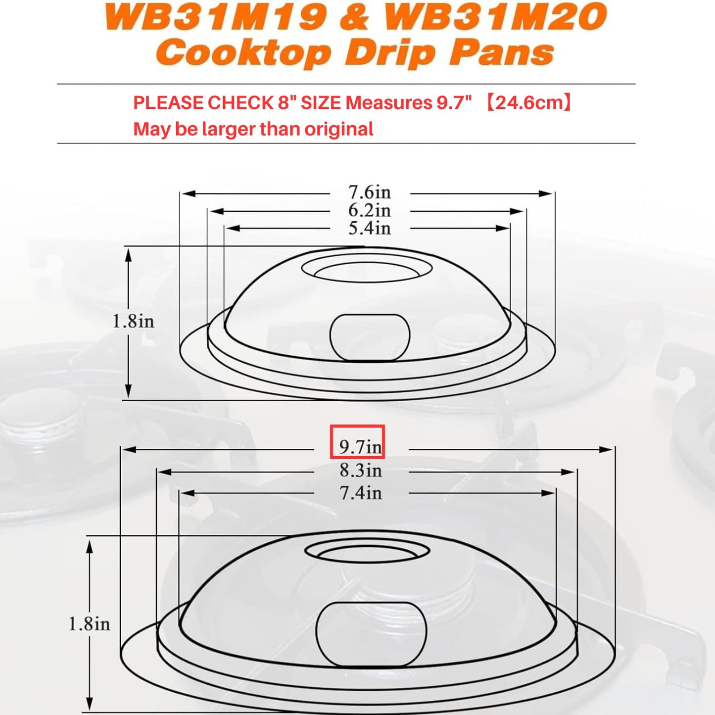 WB31M19 WB31M20 Stove Burner Drip Pans Black Compatible for GE Hotpoint Electric Stove Burner Range Cooktop Includes (2) 6" and (2) 8" black Drip Pans